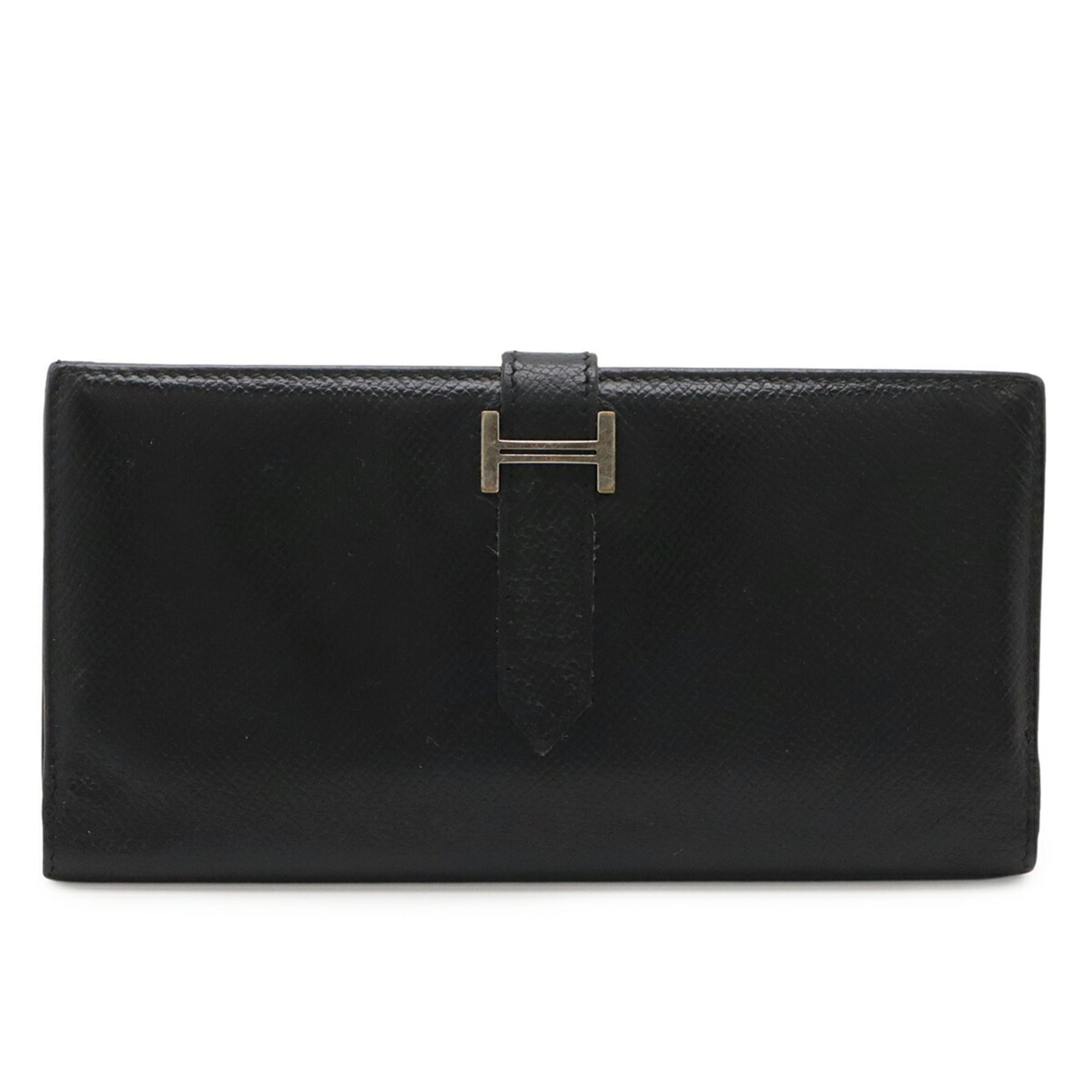 Hermes Black Courchevel Leather Long Wallet (Tri-Fold) (Pre-Owned)