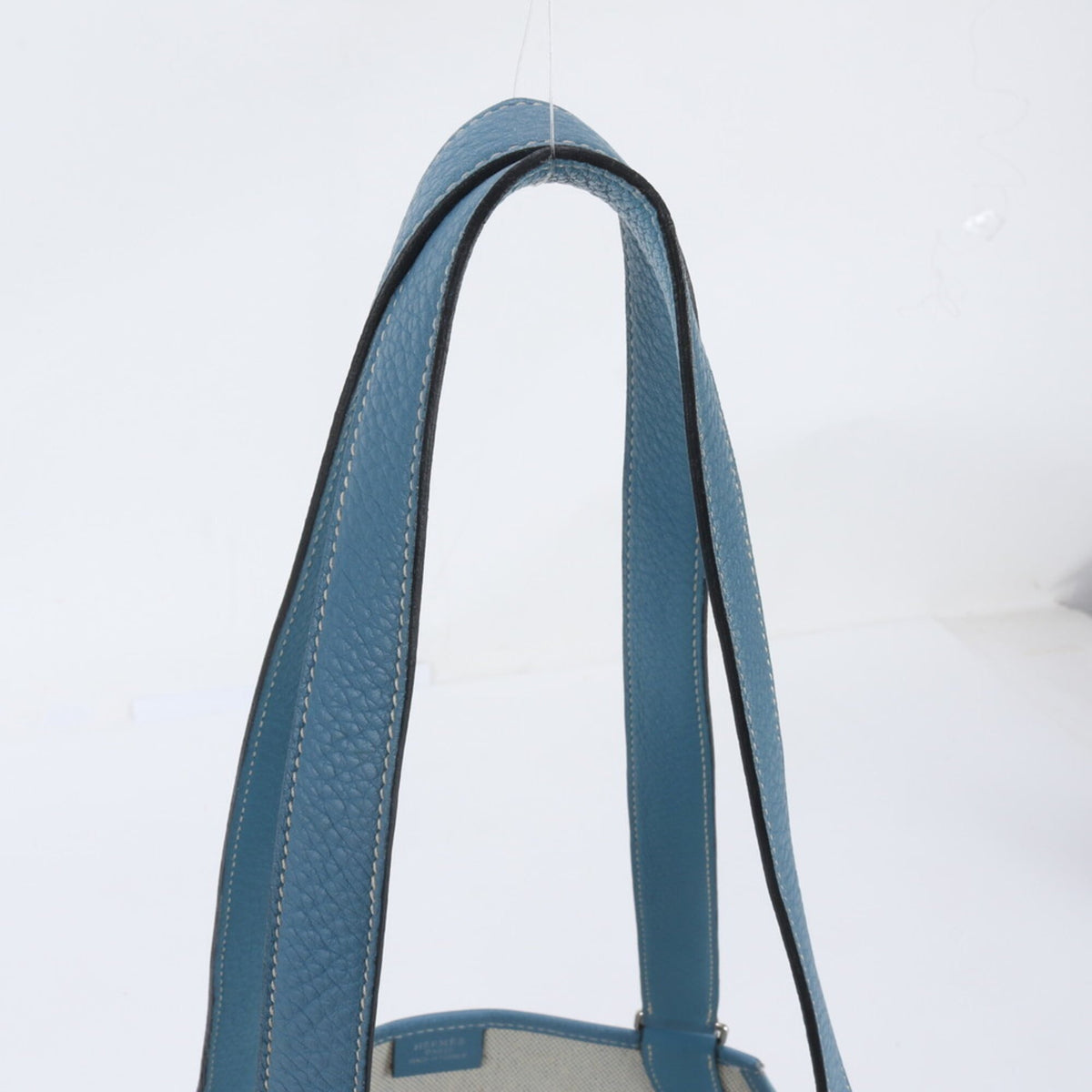 Hermes Blue Jean Leather Canvas Shoulder Bag Tote Bag (Pre-Owned)