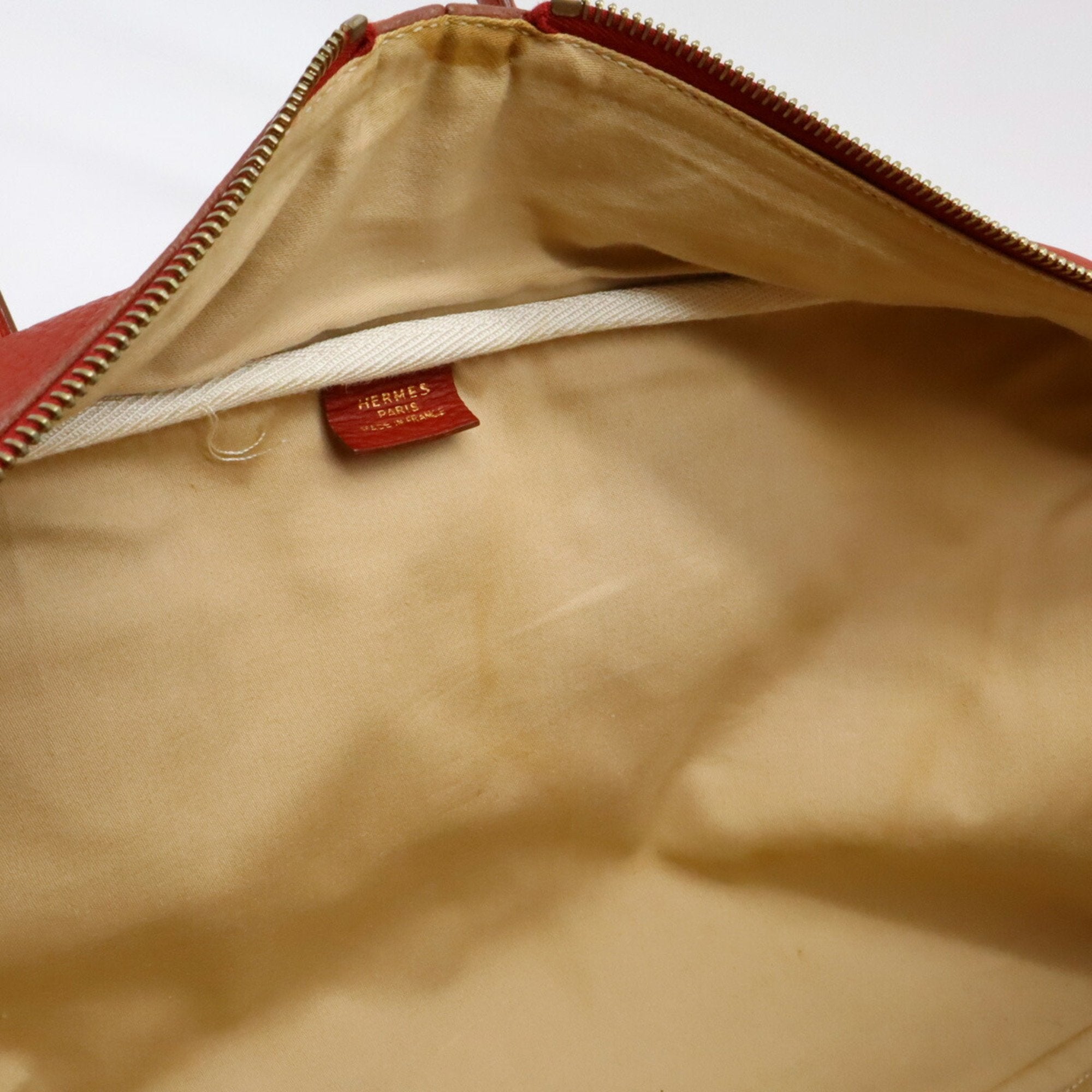 Hermes Beige Red Color Toile H Leather Boston Bag Handbag (Pre-Owned)
