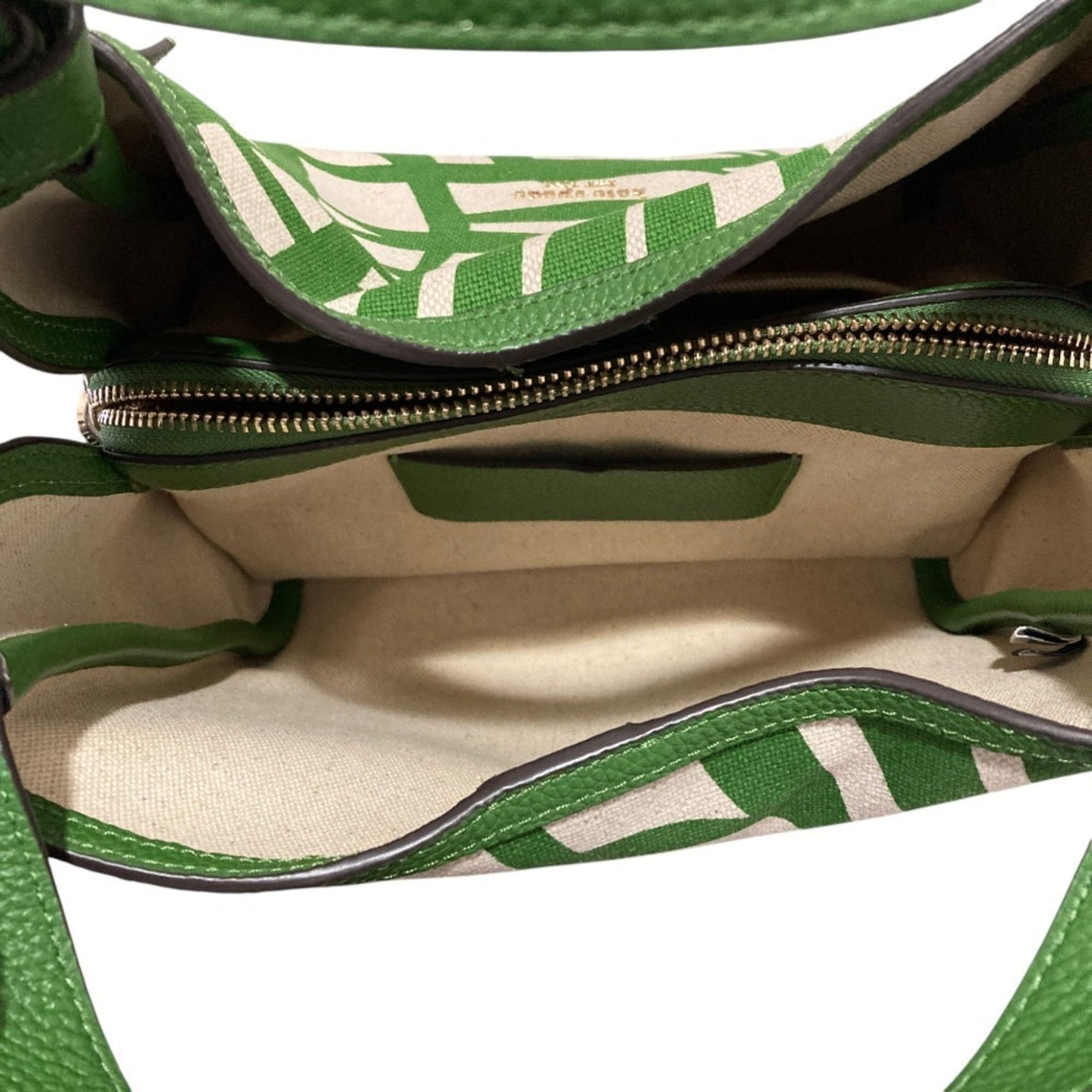 Kate Spade Green Ivory Canvas Leather Handbag Tote Bag (Pre-Owned)