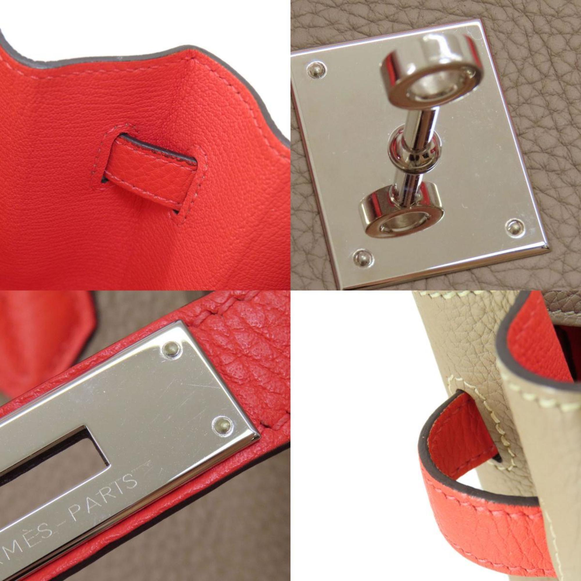 Hermes Grayish Red Color Taurillon Clemence Leather Handbag (Pre-Owned)