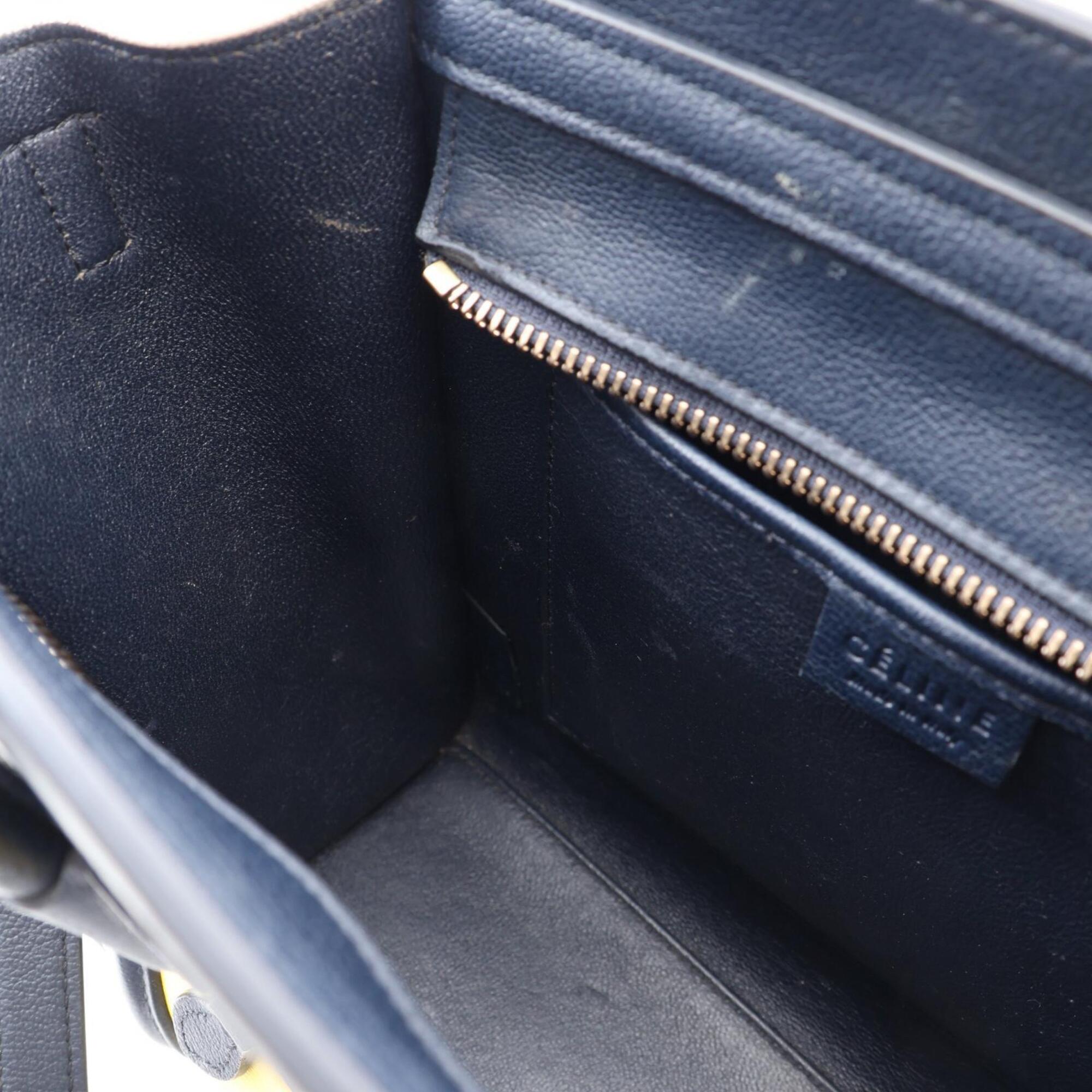 Celine Gray Navy Yellow Leather Handbag (Pre-Owned)