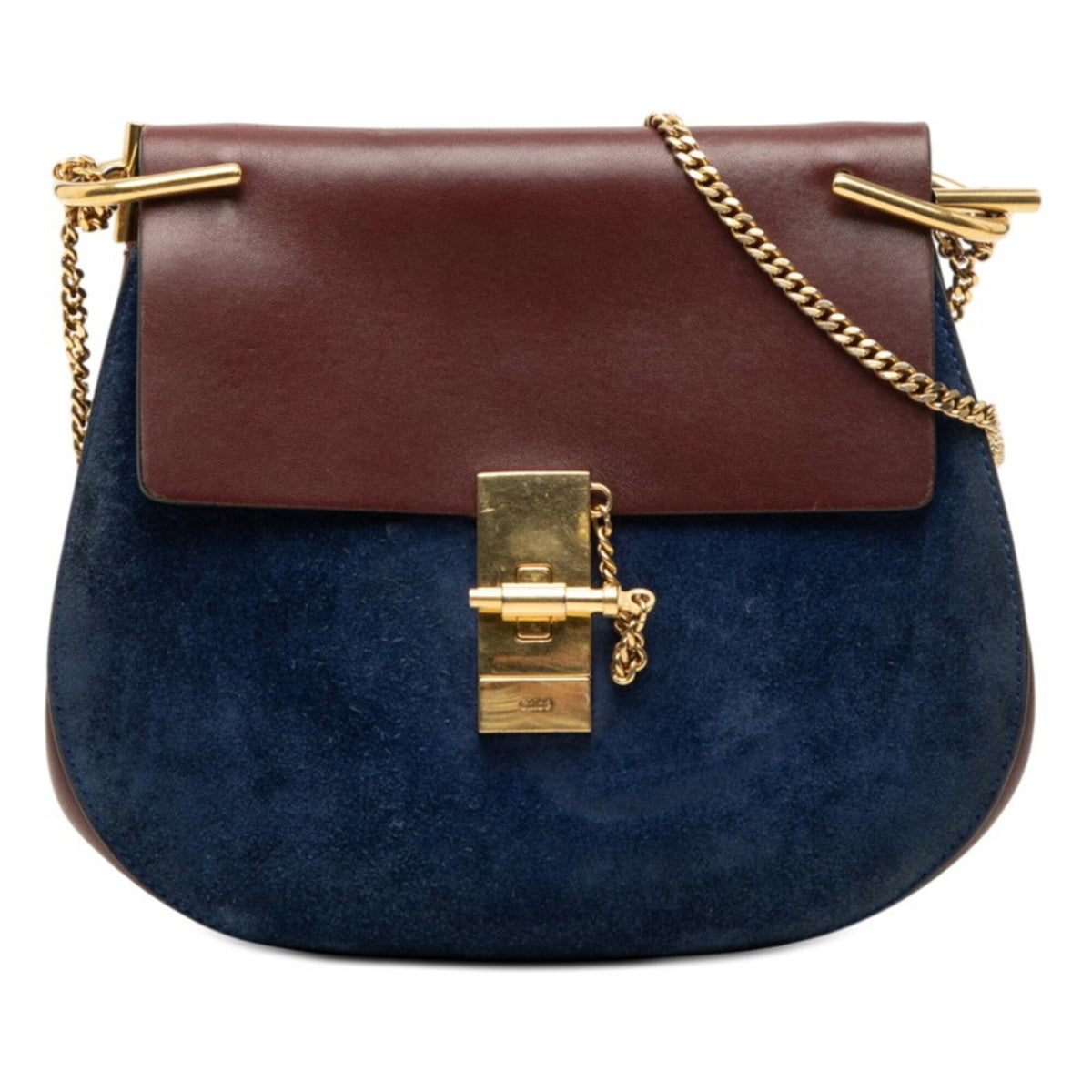 Chloé Drew Blue Brown Suede Leather Shoulder Bag (Pre-Owned)