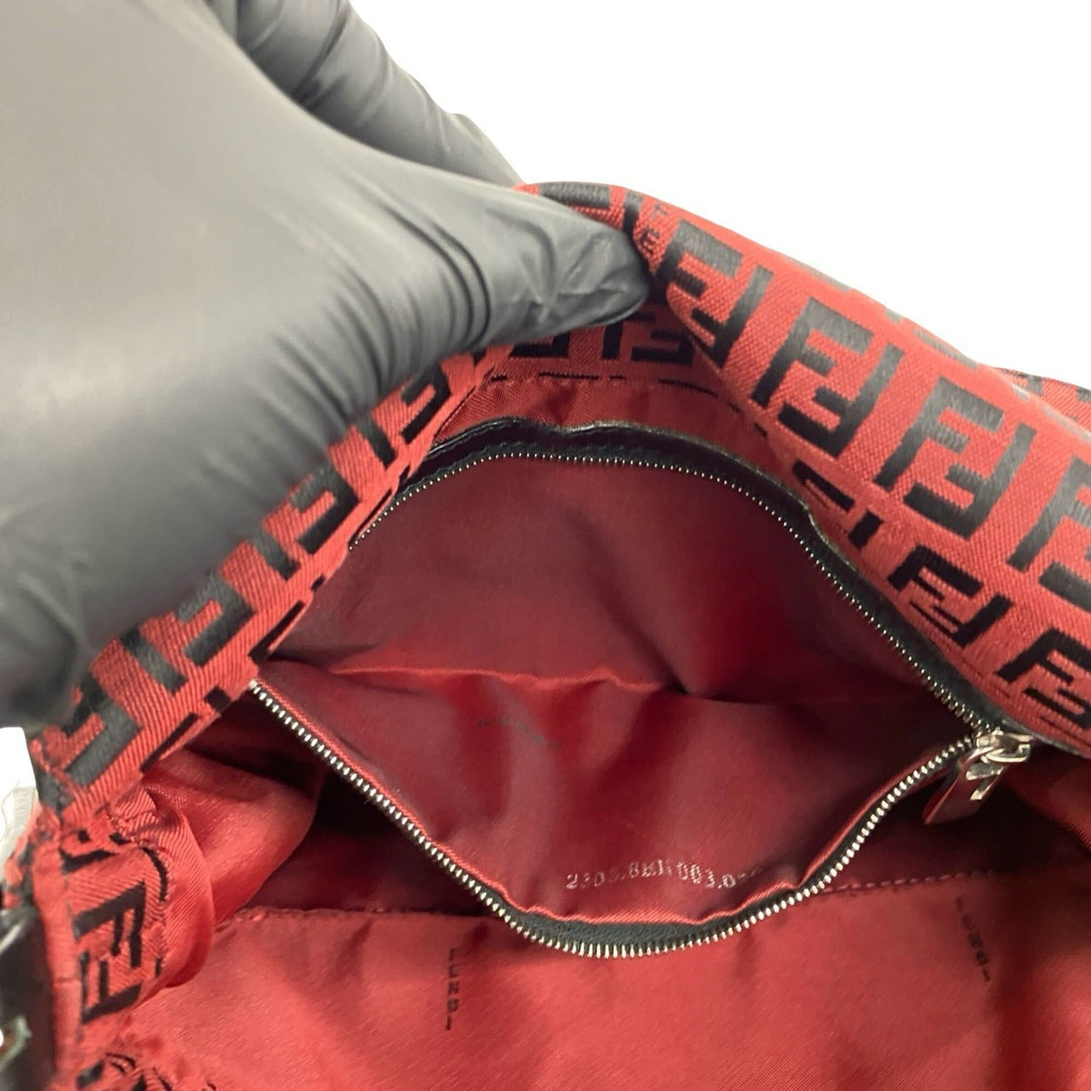 Fendi Black Red Color Canvas Leather Shoulder Bag (Pre-Owned)