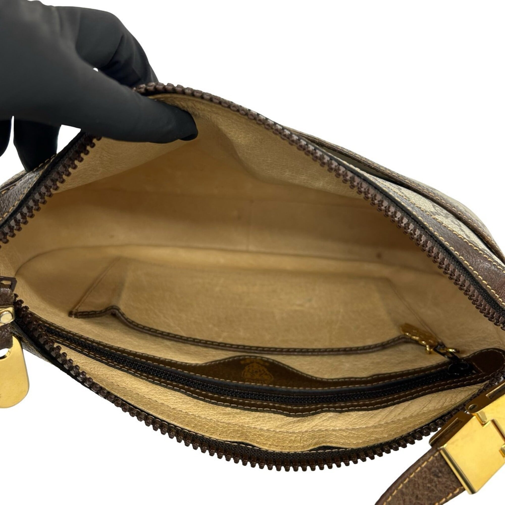 Gucci Brown Green Red Color Leather Pvc Shoulder Bag (Pre-Owned)