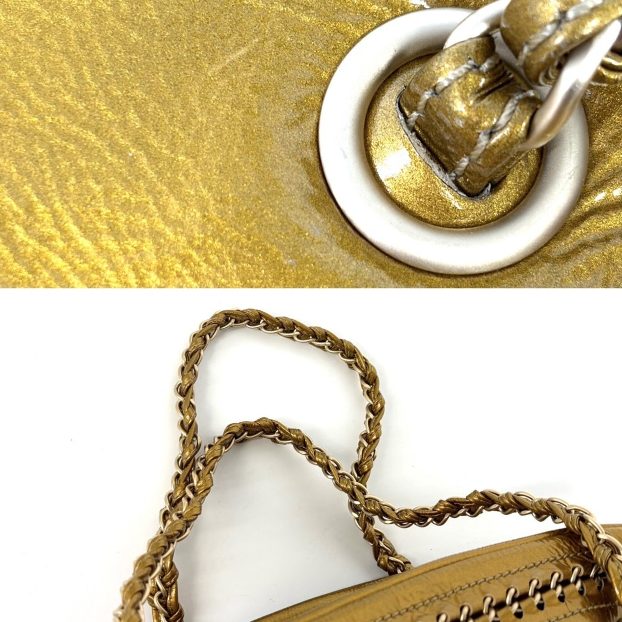 Chanel Gold Leather Boston Bag Handbag (Pre-Owned)