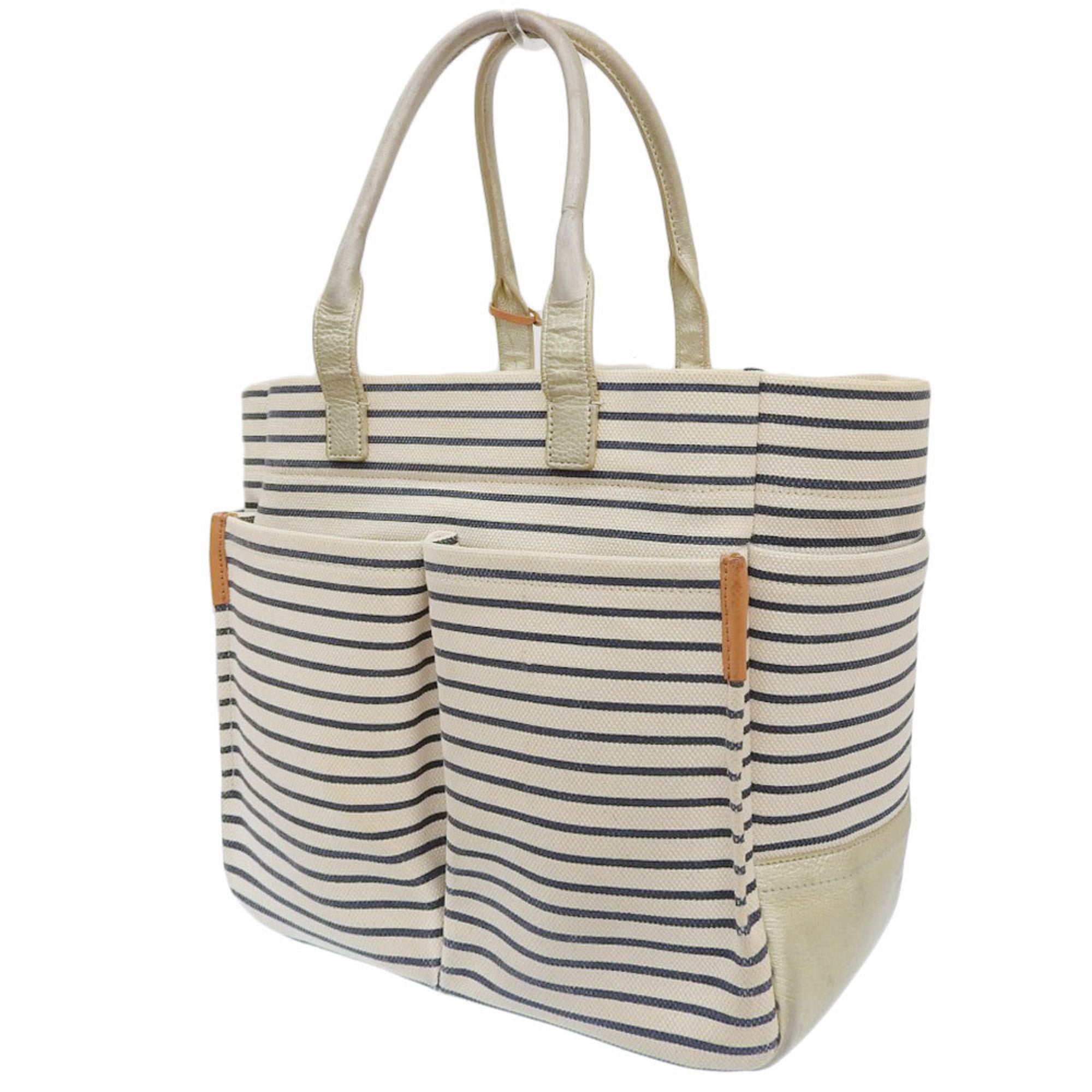 Tory Burch Navy White Canvas Handbag Tote Bag (Pre-Owned)