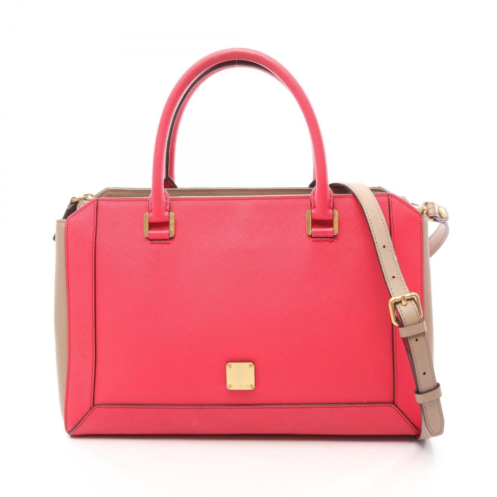 Mcm Beige Pink Leather Handbag (Pre-Owned)