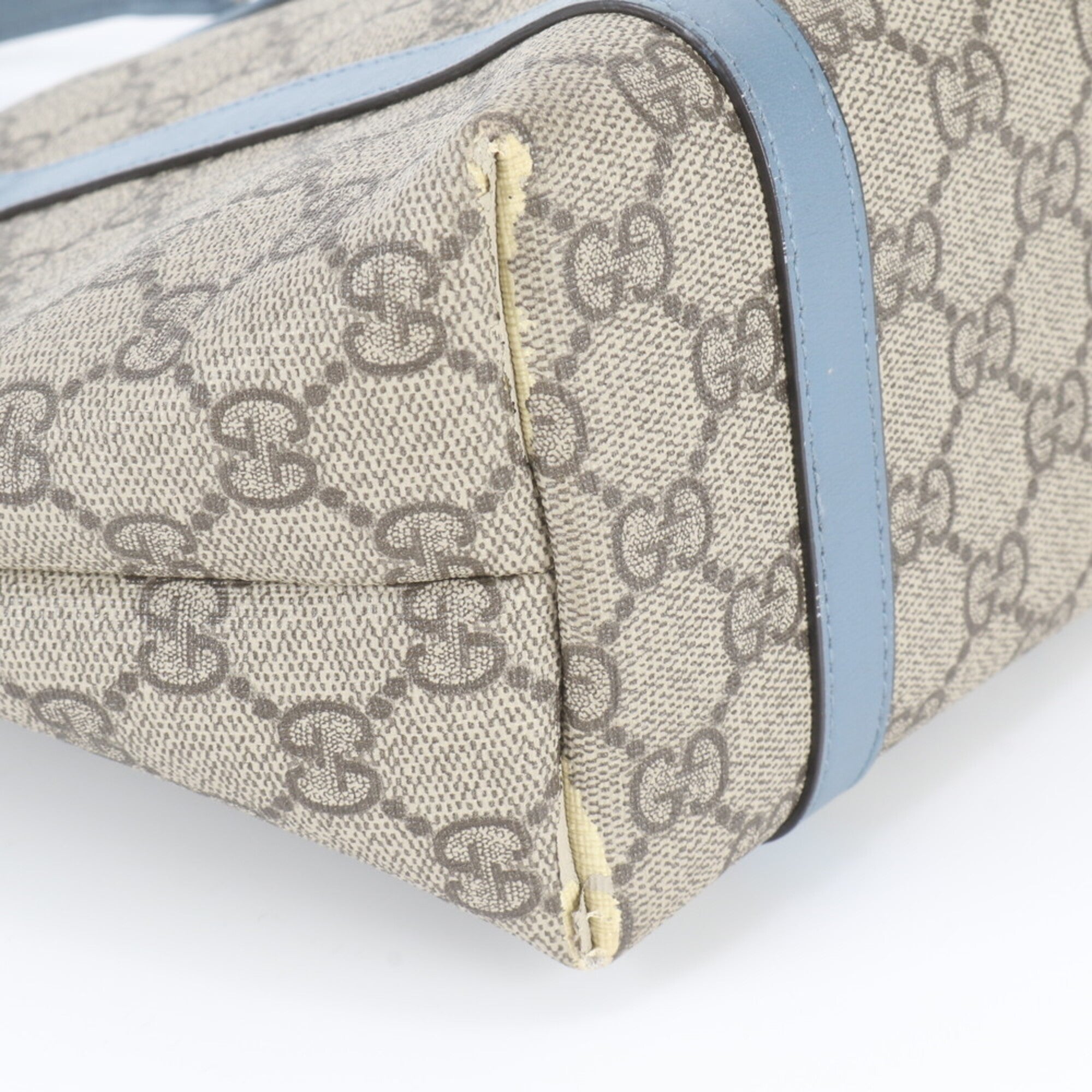 Gucci Blue Brown Leather Coated Canvas Handbag Shoulder Bag Tote Bag (Pre-Owned)