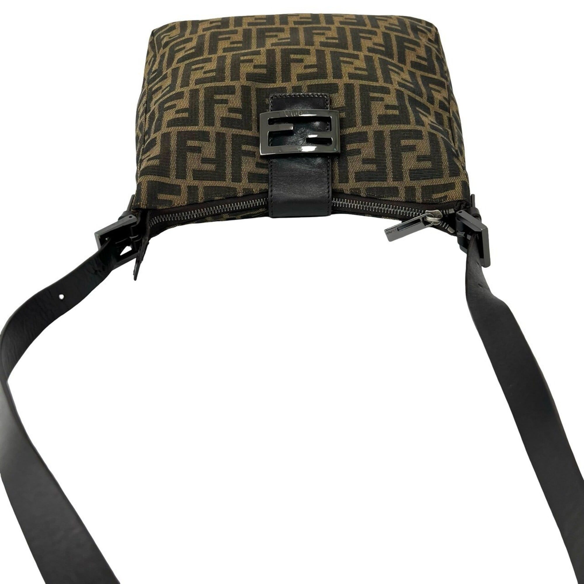 Fendi Black Brown Canvas Leather Shoulder Bag Tote Bag (Pre-Owned)