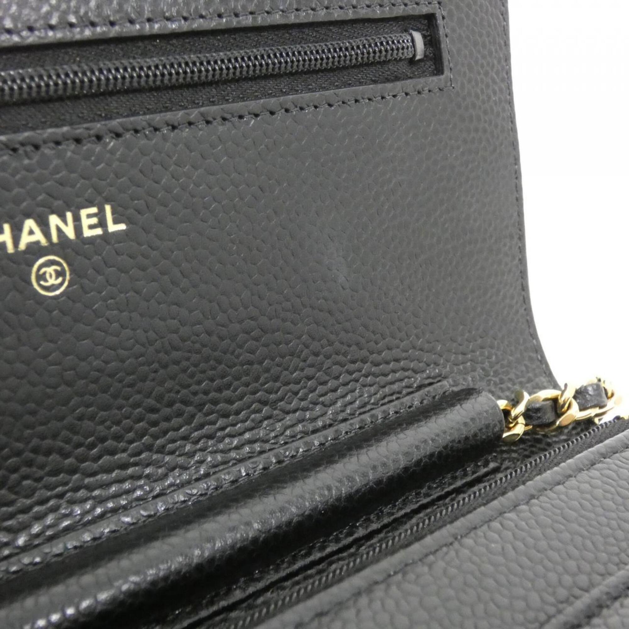 Chanel Black Grained Calfskin Chain/Shoulder Wallet (Pre-Owned)