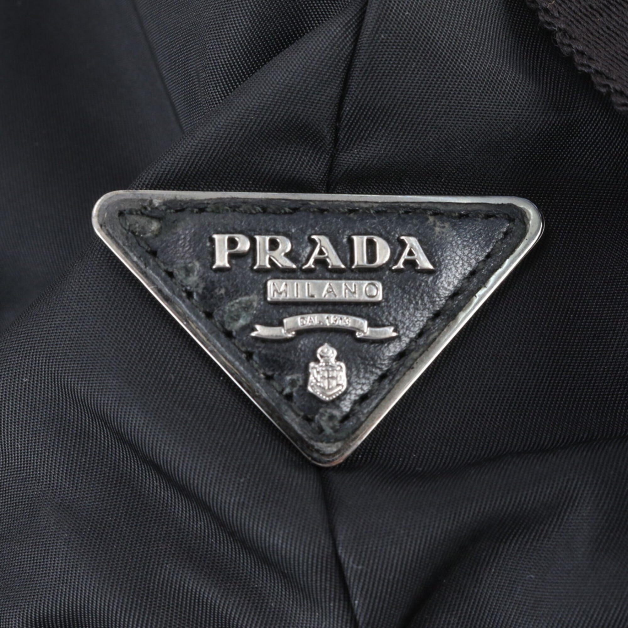 Prada Black Navy White Nylon Leather Shoulder Bag (Pre-Owned)