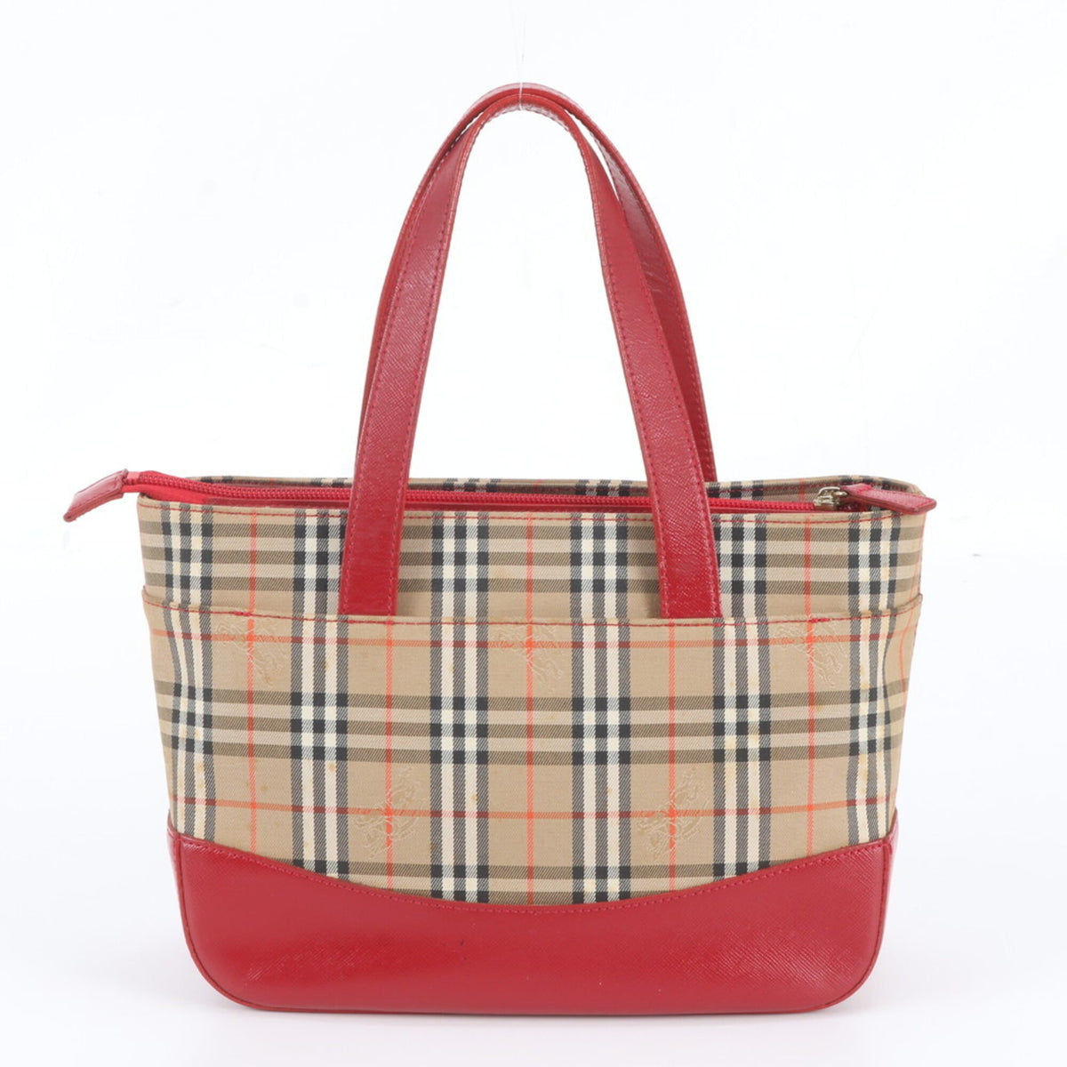 Burberry Brown Red Color Leather Canvas Handbag Shoulder Bag Tote Bag (Pre-Owned)
