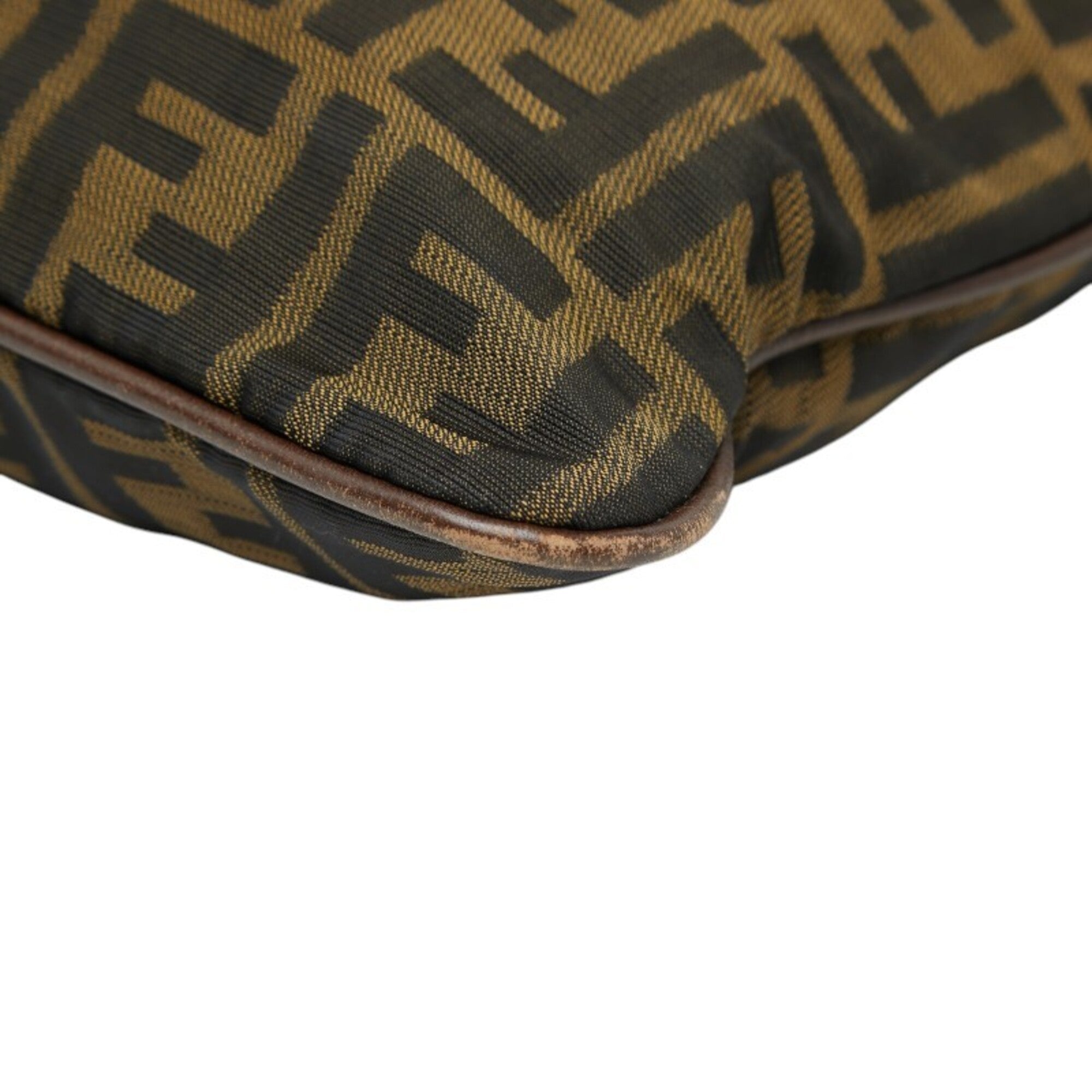 Fendi Khaki Brown Leather Nylon Shoulder Bag (Pre-Owned)
