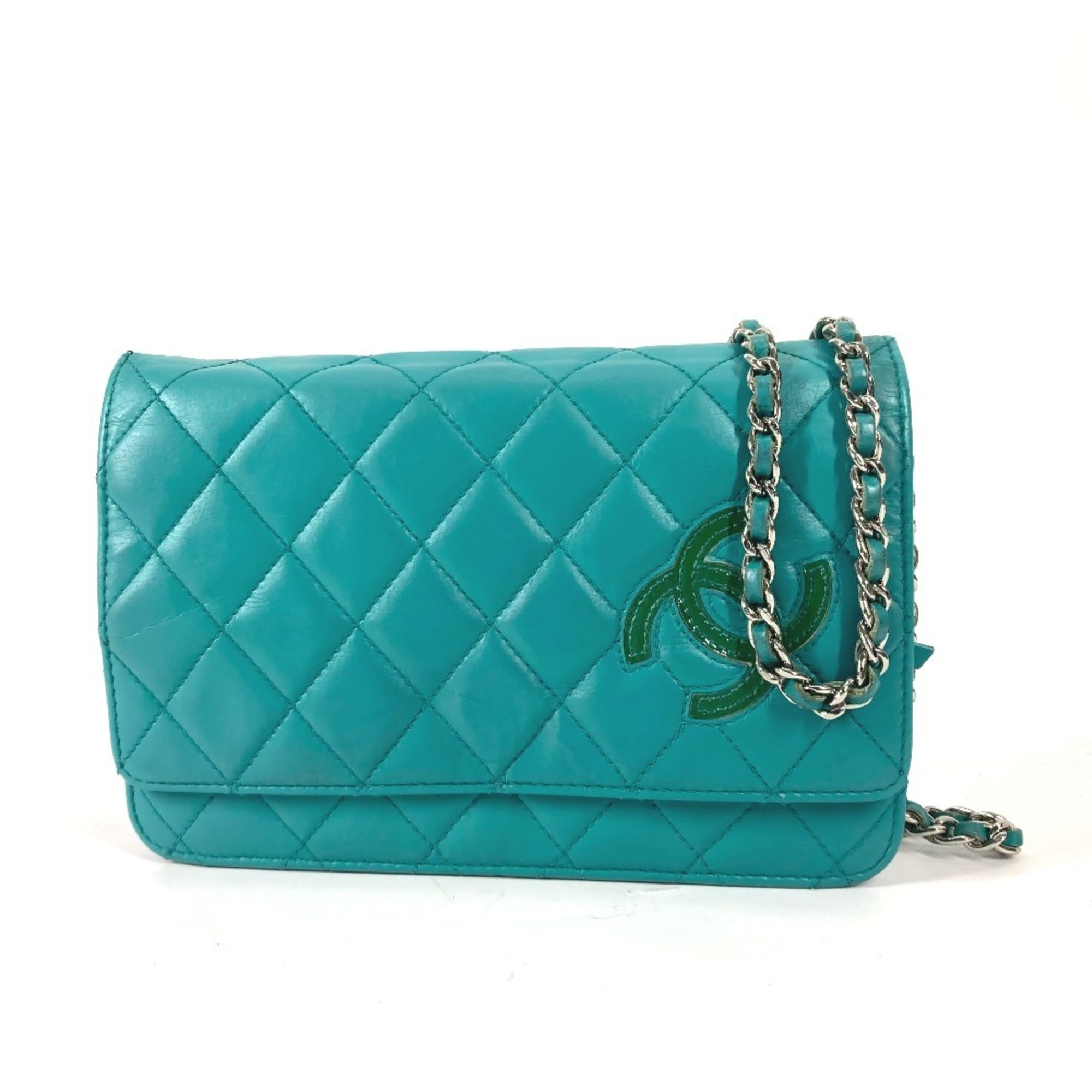 Chanel Green Leather Chain/Shoulder Wallet (Pre-Owned)