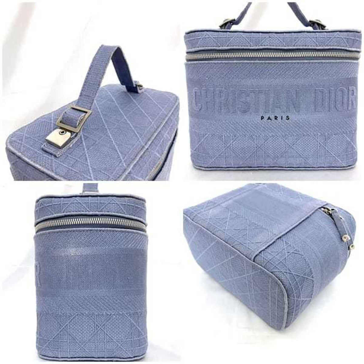 Christian Dior Light Blue Canvas Handbag Vanity Bag (Pre-Owned)