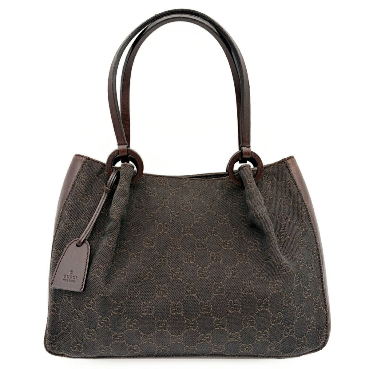 Gucci Dark Brown Gg Canvas Leather Tote Bag (Pre-Owned)