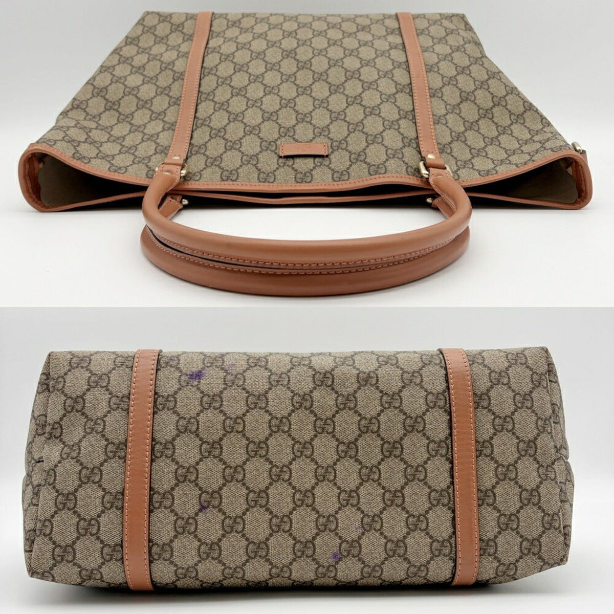 Gucci Gg Plus Beige Brown Pvc Leather Handbag Tote Bag (Pre-Owned)