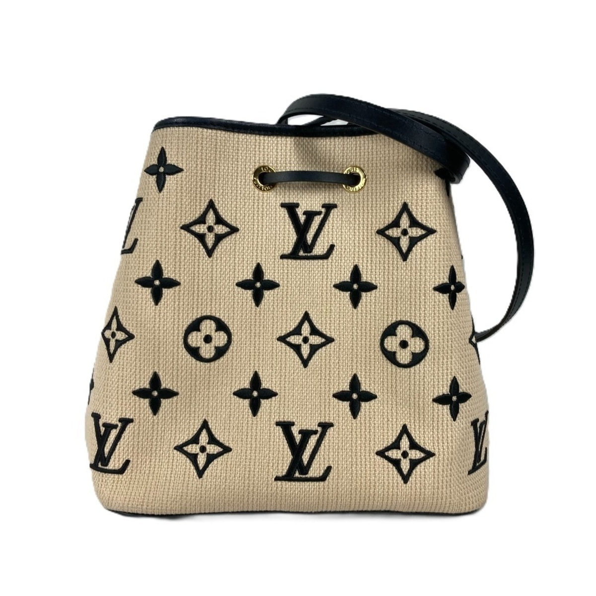 Louis Vuitton Beige Black Cotton Leather Shoulder Bag (Pre-Owned)