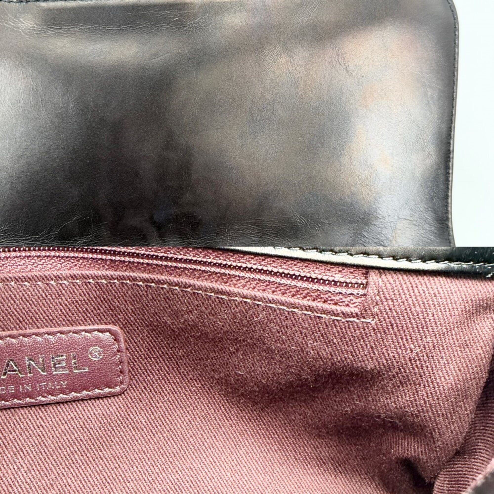 Chanel Brown Matte Silver White Leather Shoulder Bag (Pre-Owned)