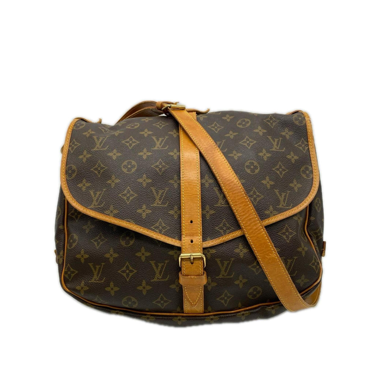 Louis Vuitton Monogram Beige Brown Coated Canvas Leather Shoulder Bag (Pre-Owned)