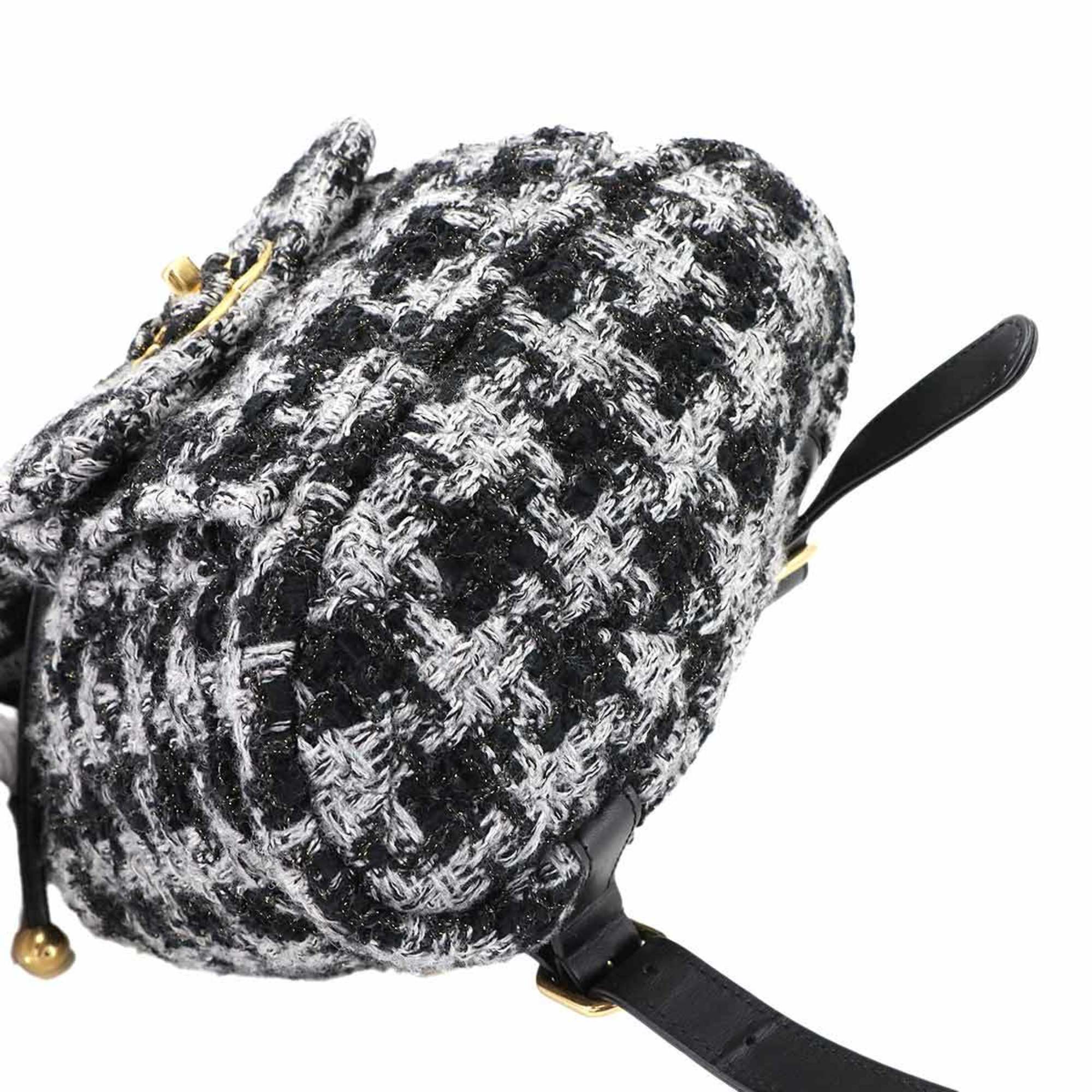 Chanel Black Gray Tweed Leather Backpack (Pre-Owned)
