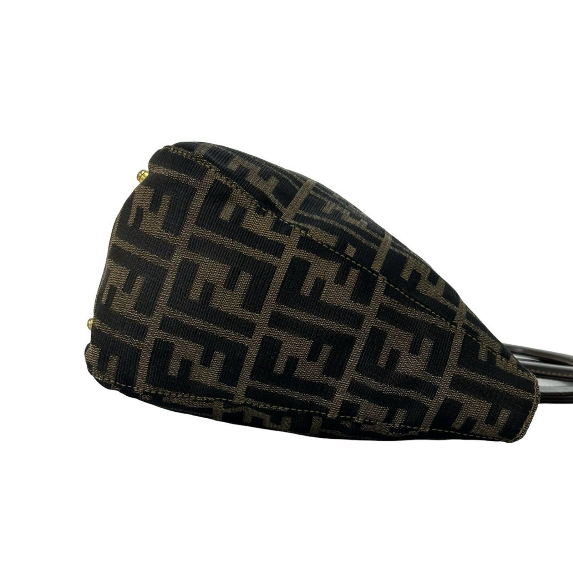 Fendi Black Brown Canvas Leather Handbag Tote Bag (Pre-Owned)