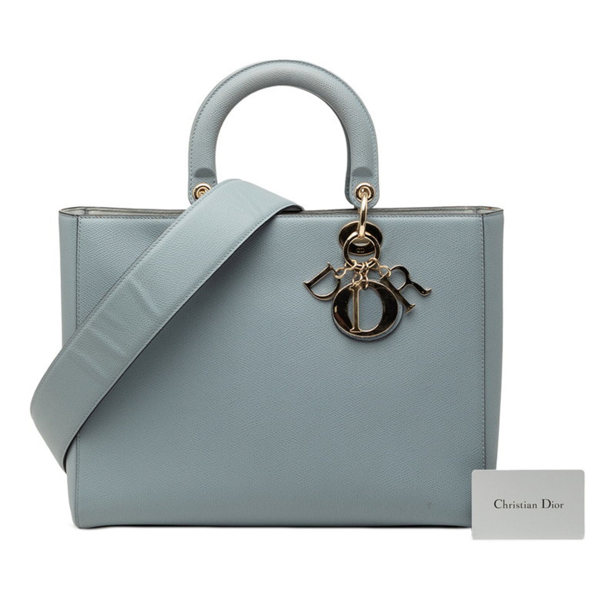 Christian Dior Lady Dior Gray Leather Handbag Shoulder Bag (Pre-Owned)
