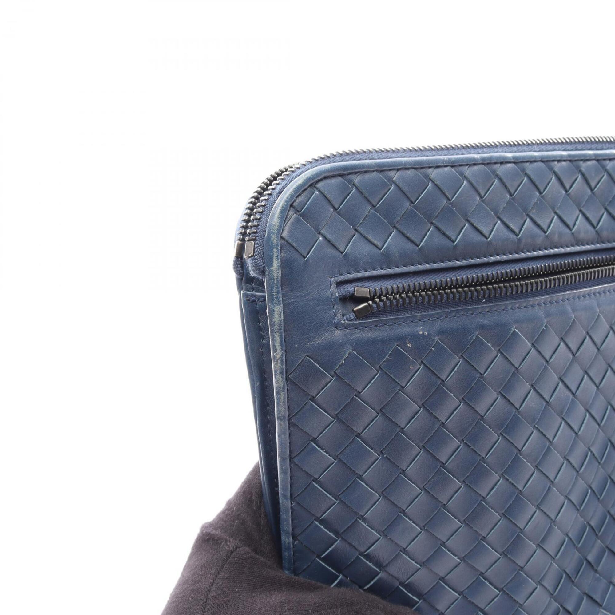 Bottega Veneta Intrecciato Blue Leather Clutch Bag Handbag (Pre-Owned)