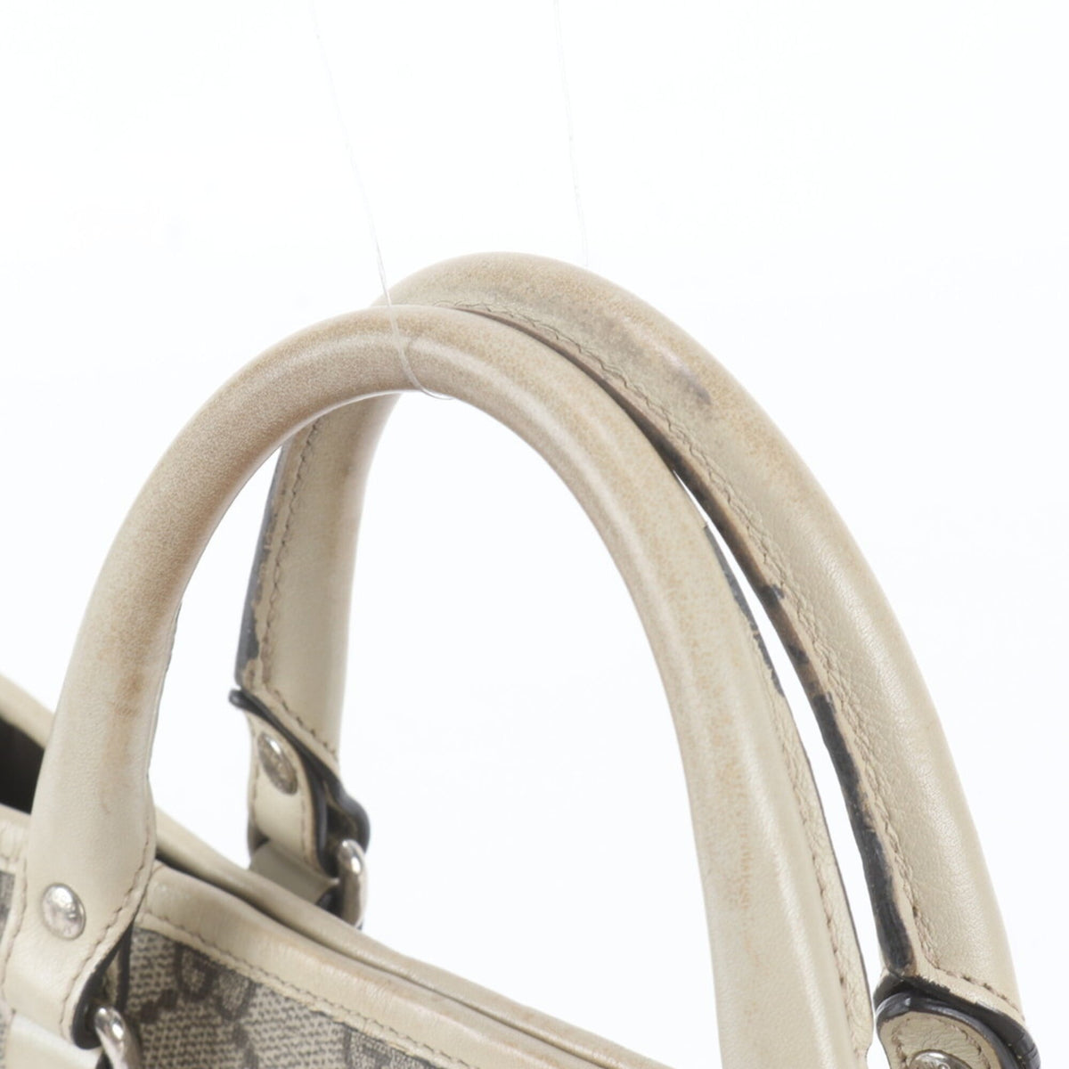 Gucci Beige Leather Coated Canvas Handbag Tote Bag (Pre-Owned)