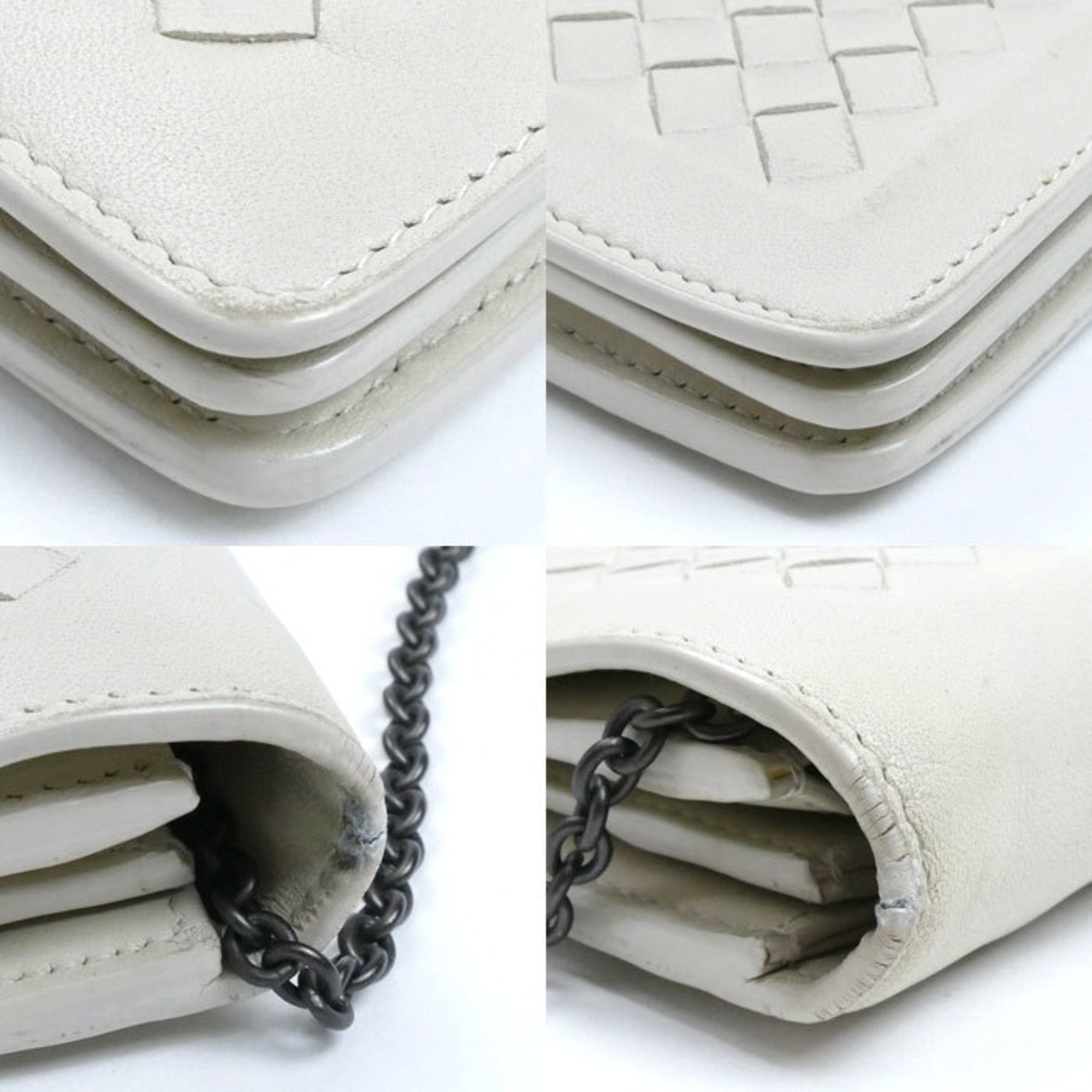 Bottega Veneta Ivory Leather Chain/Shoulder Wallet (Pre-Owned)