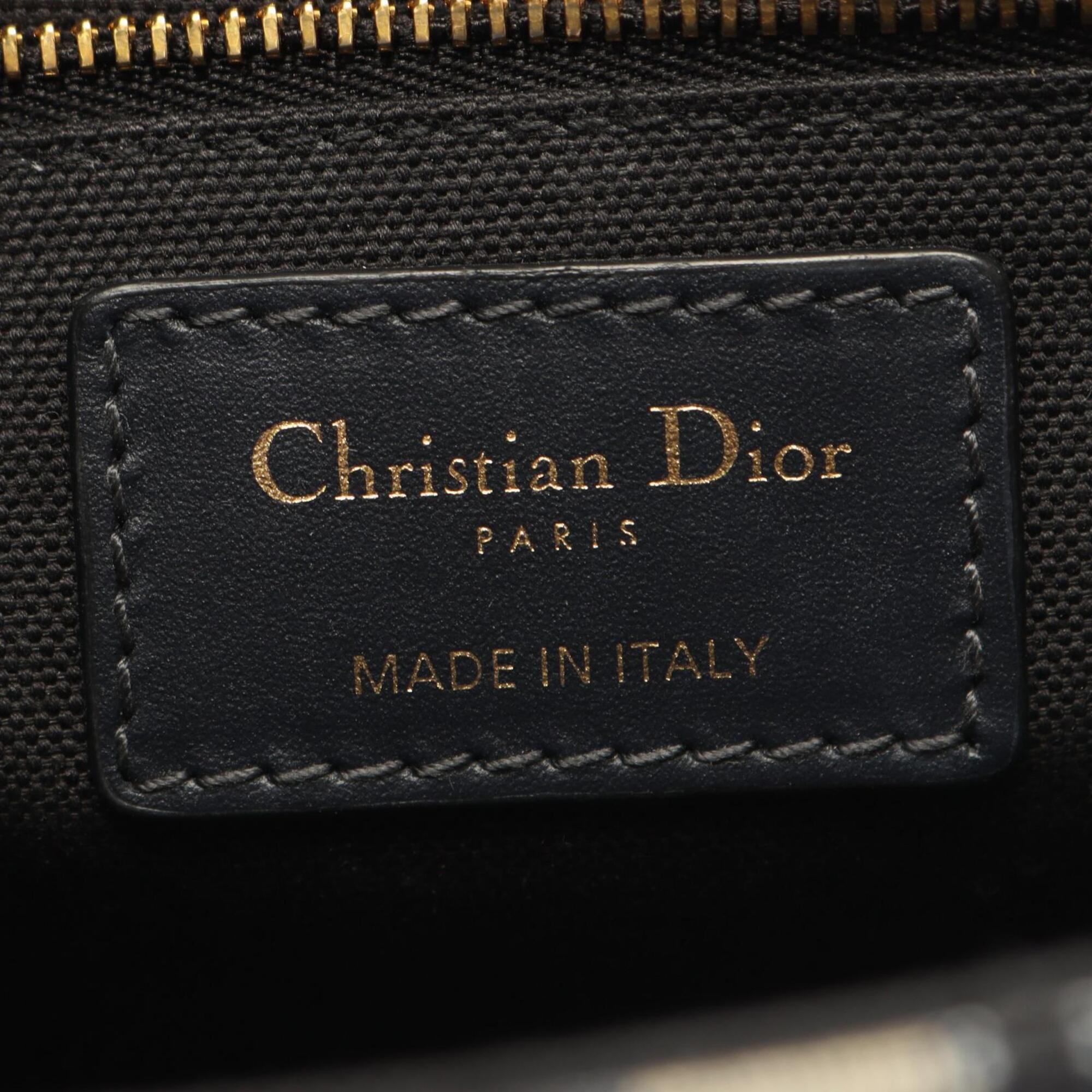Christian Dior Beige Black Navy Canvas Leather Handbag Shoulder Bag (Pre-Owned)