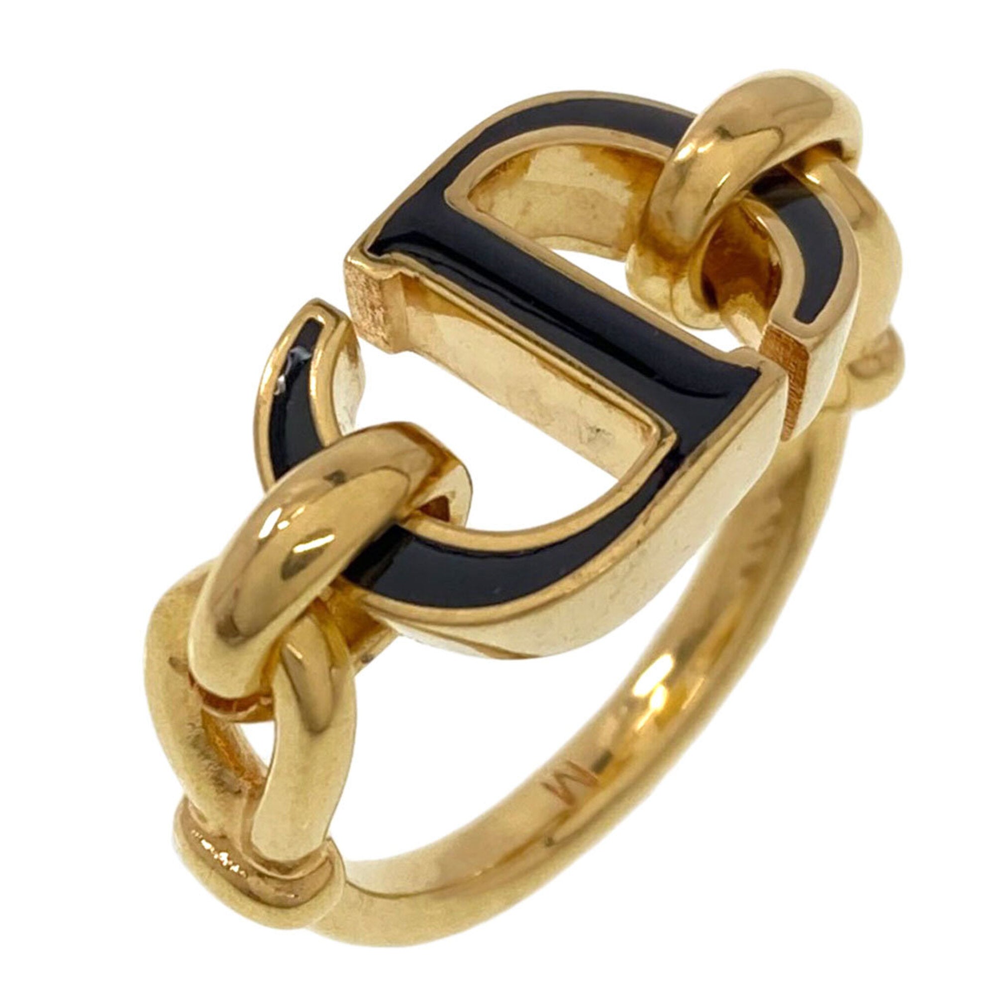 Christian Dior Gold Black Gold Plating Band Ring (Pre-Owned)