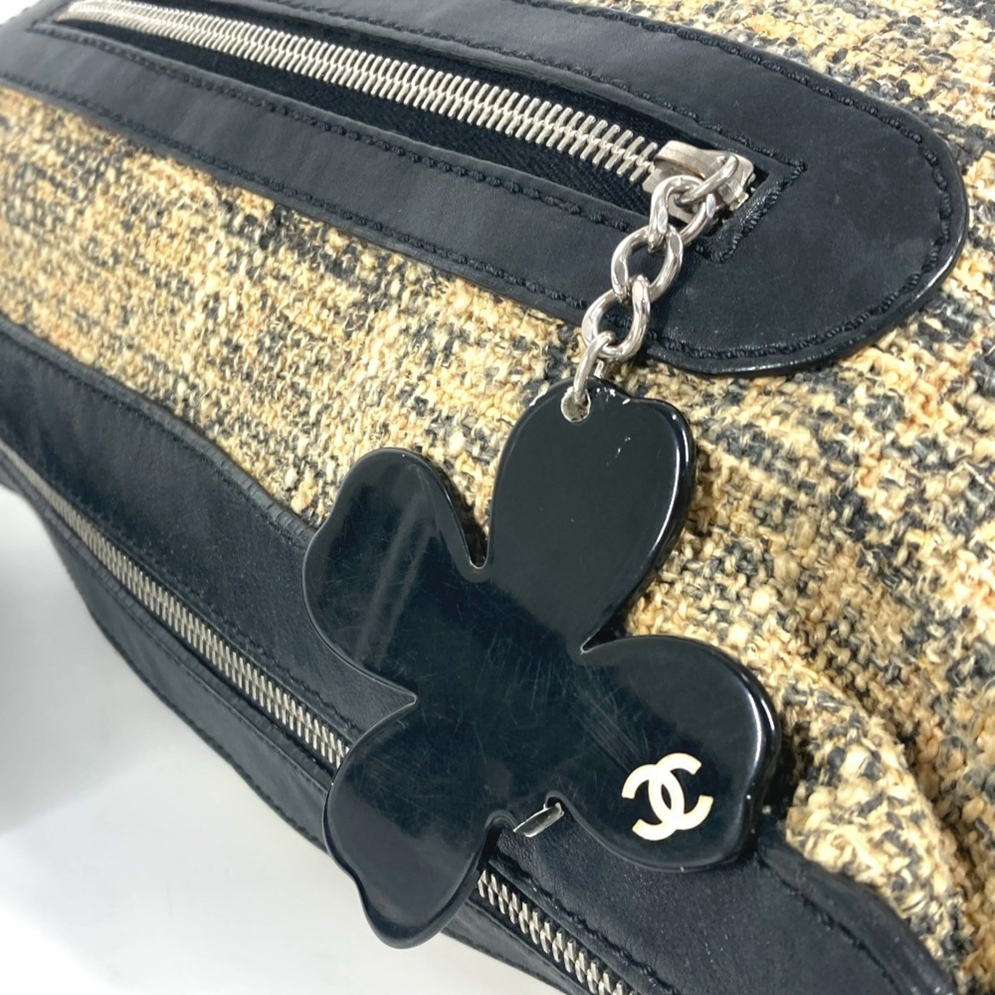 Chanel Beige Black Yellow Canvas Leather Shoulder Bag (Pre-Owned)