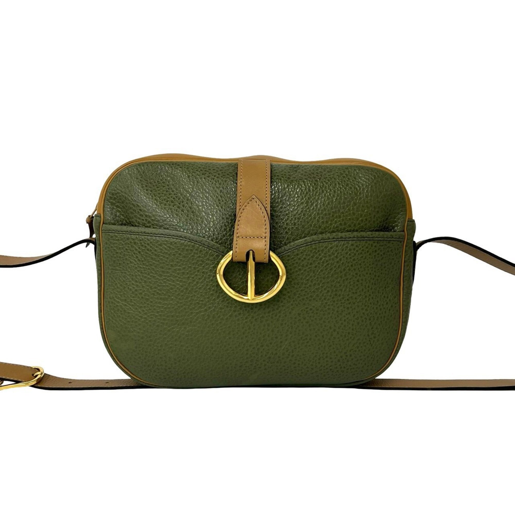 Christian Dior Brown Green Leather Shoulder Bag (Pre-Owned)