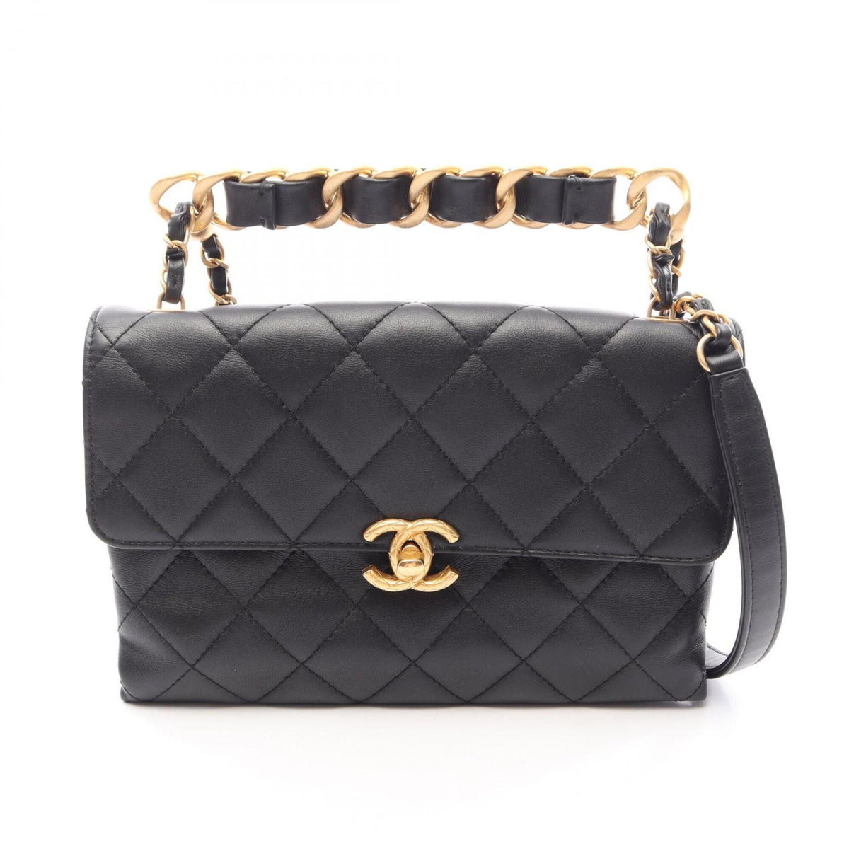 Chanel Black Leather Handbag Shoulder Bag (Pre-Owned)