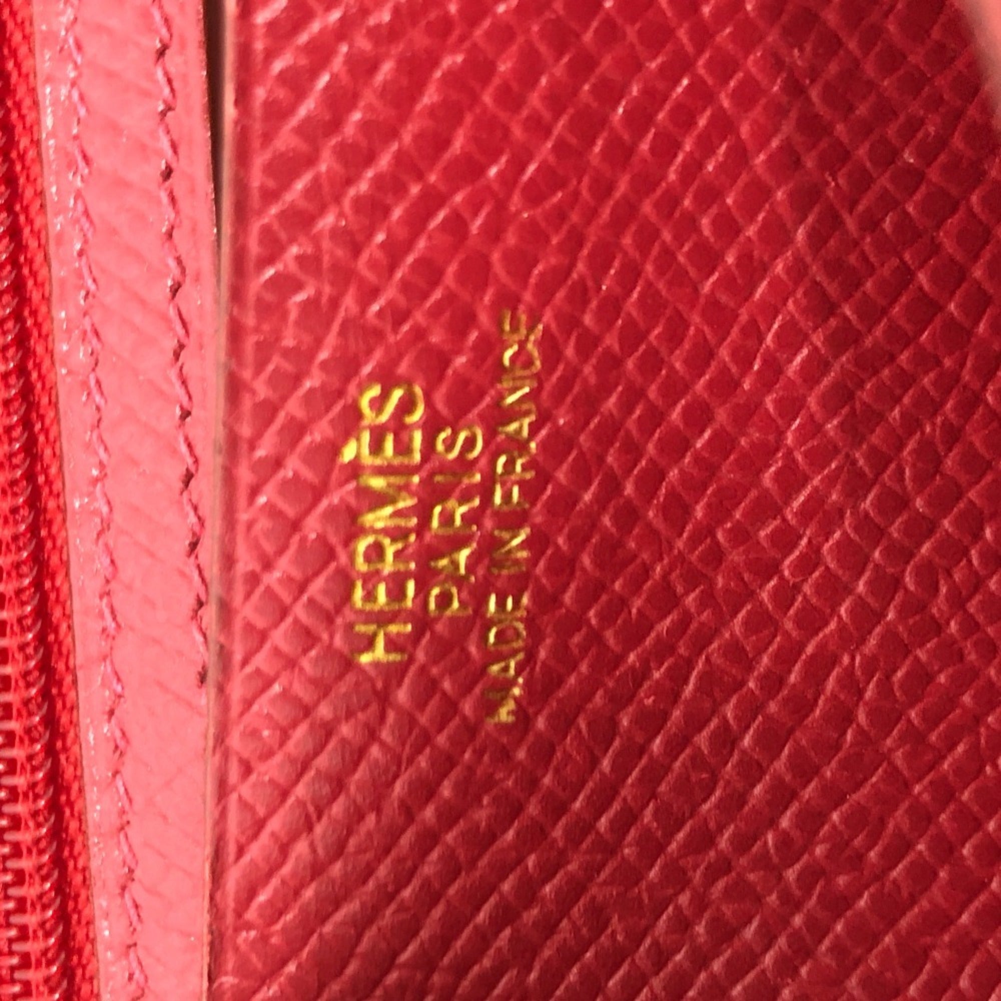 Hermes Red Color Courchevel Leather Long Wallet (Bi-Fold) (Pre-Owned)