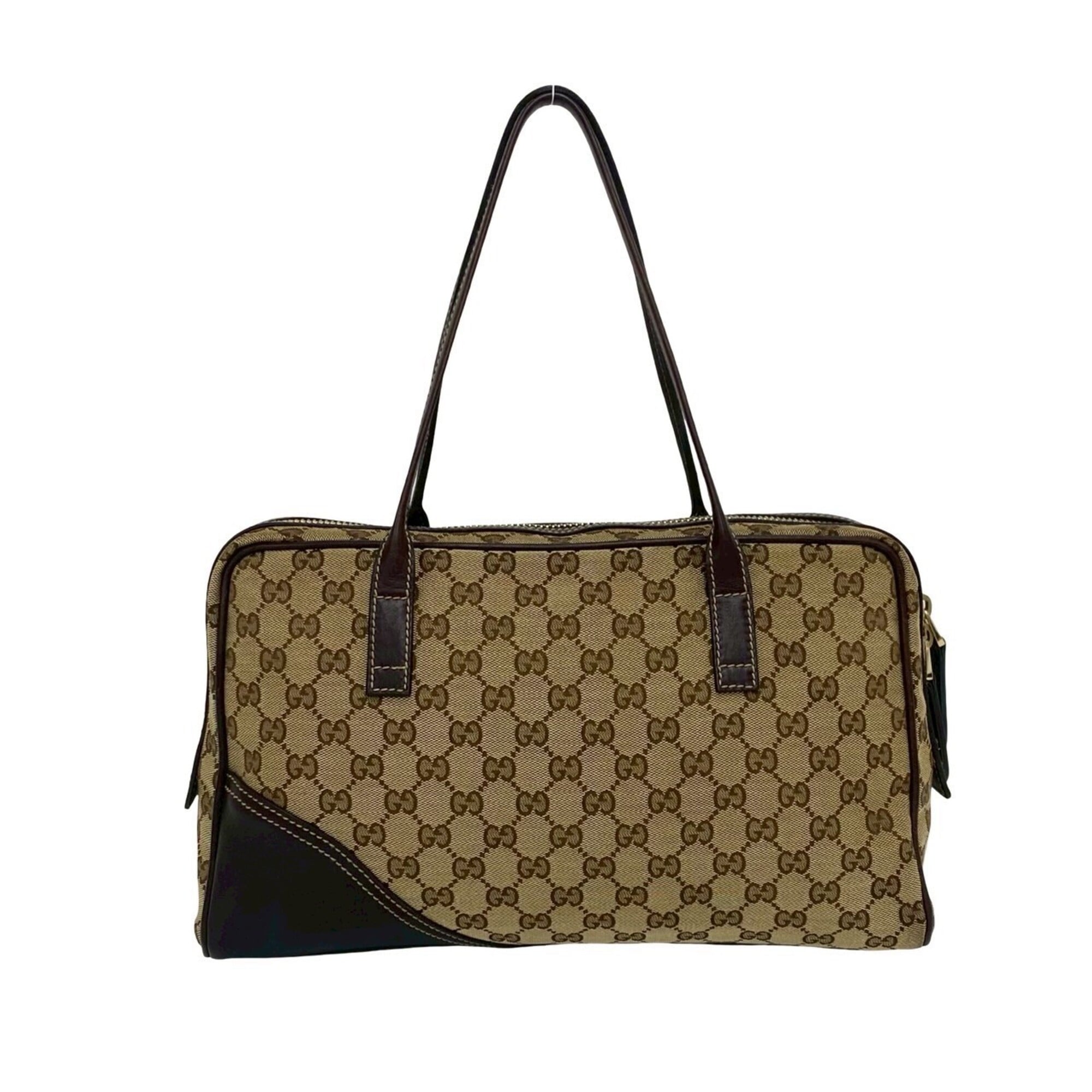 Gucci Brown Canvas Leather Handbag Shoulder Bag Tote Bag (Pre-Owned)