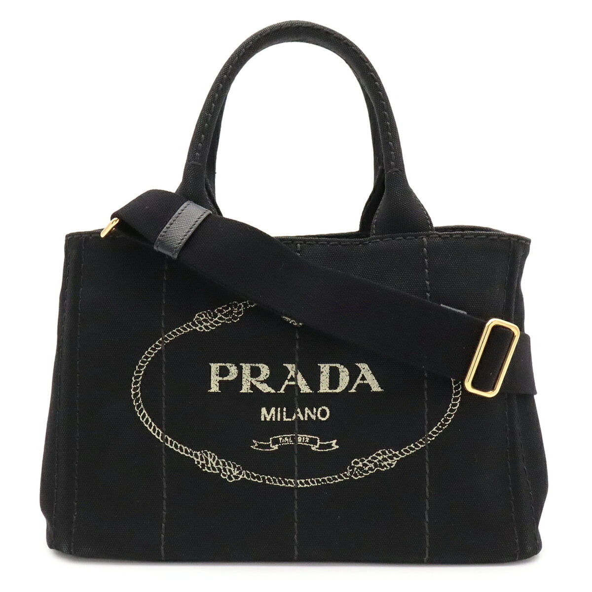 Prada Canapa Black Nero Canvas Handbag Shoulder Bag Tote Bag (Pre-Owned)