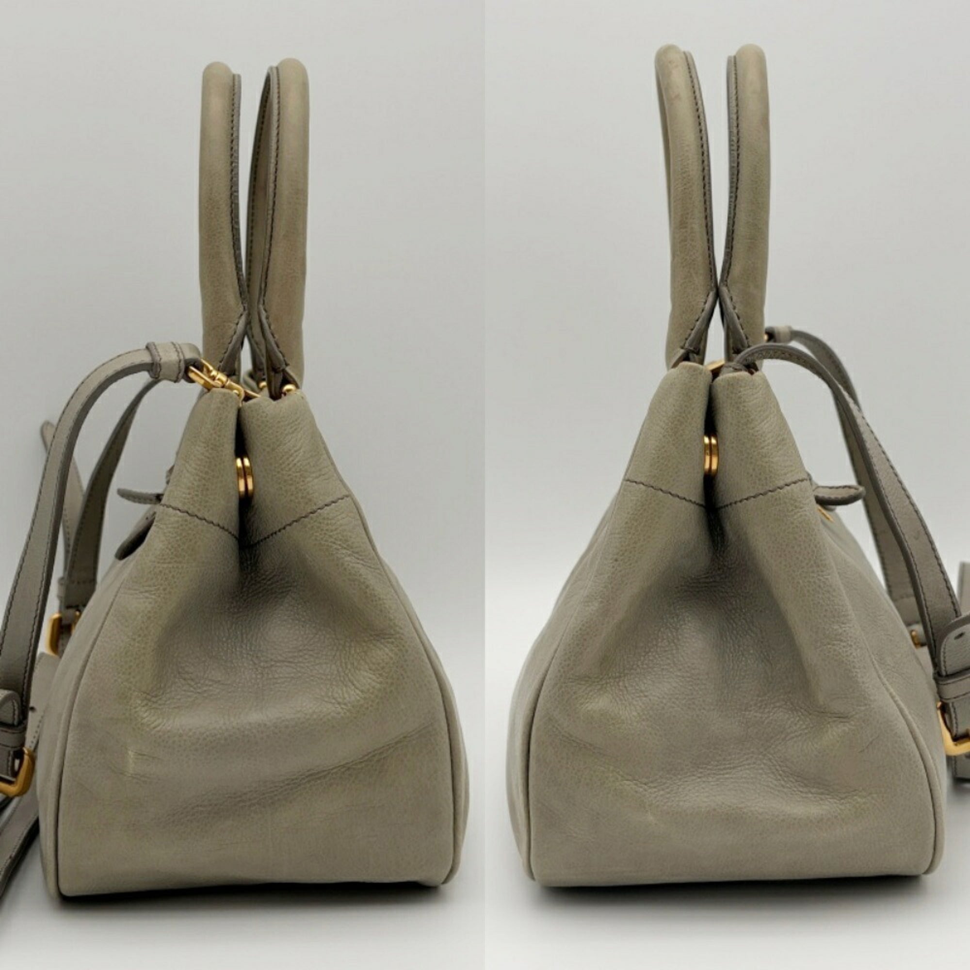 Prada Grayish Leather Handbag Shoulder Bag (Pre-Owned)