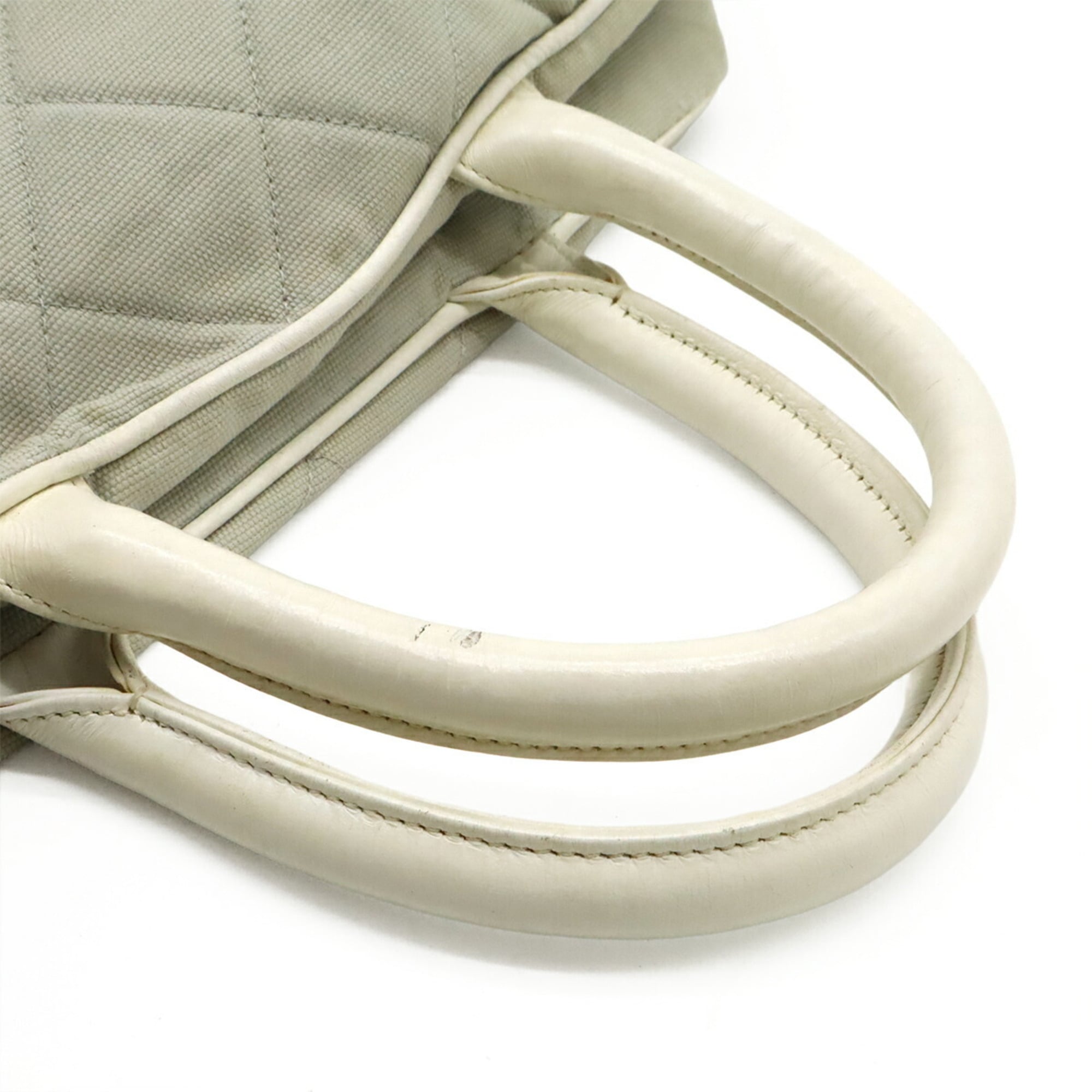 Chanel Sport Light Gray White Canvas Leather Handbag (Pre-Owned)