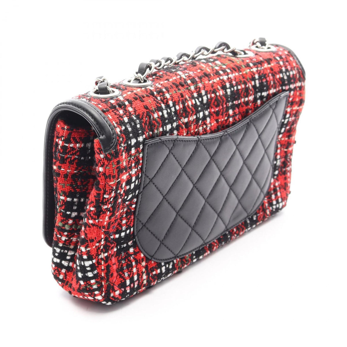 Chanel Black Multi-Color Red Color Fabric Leather Shoulder Bag (Pre-Owned)