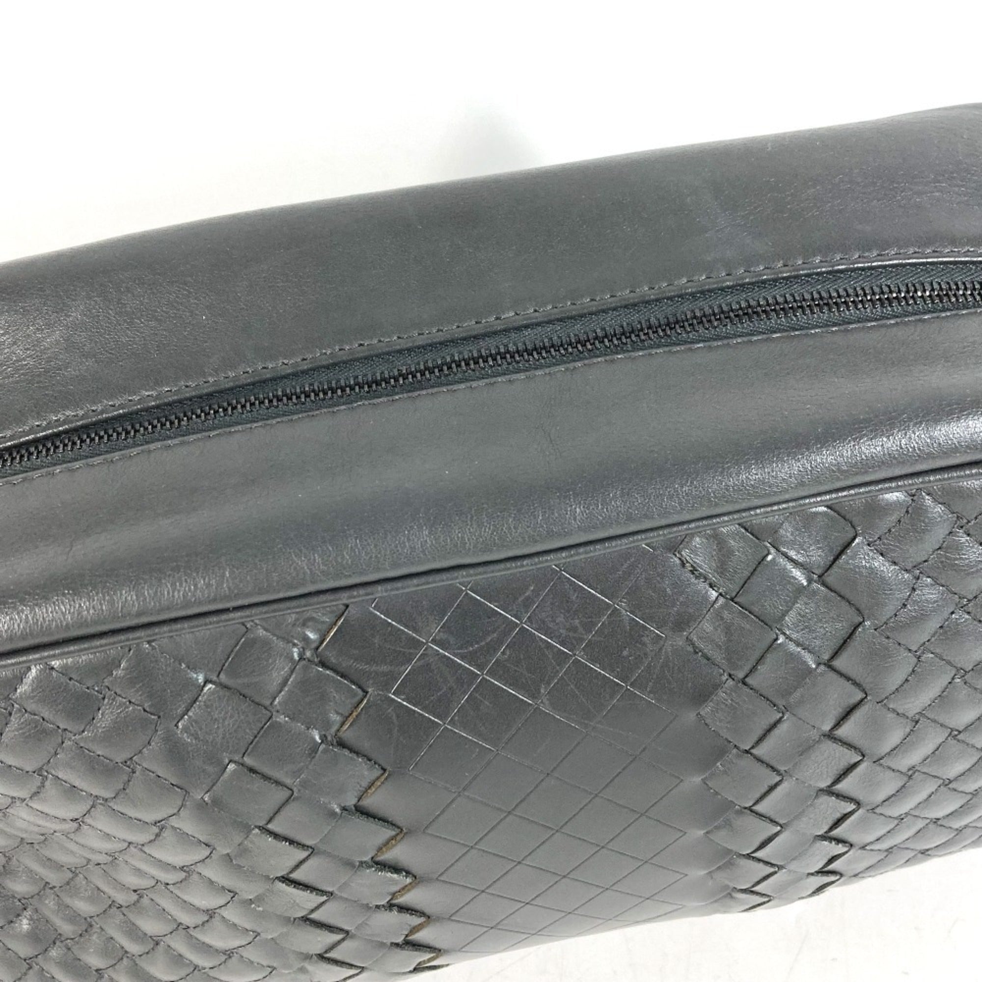 Bottega Veneta Intrecciato Dark Gray Leather Clutch Bag Handbag (Pre-Owned)