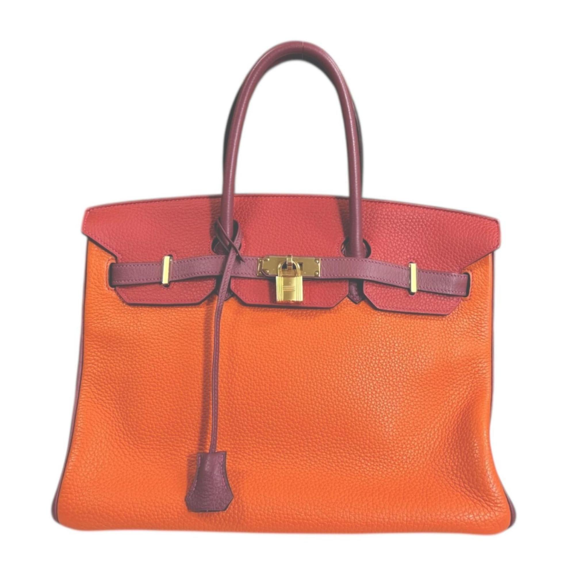 Hermes Bordeaux Orange Red Color Taurillon Clemence Leather Handbag (Pre-Owned)