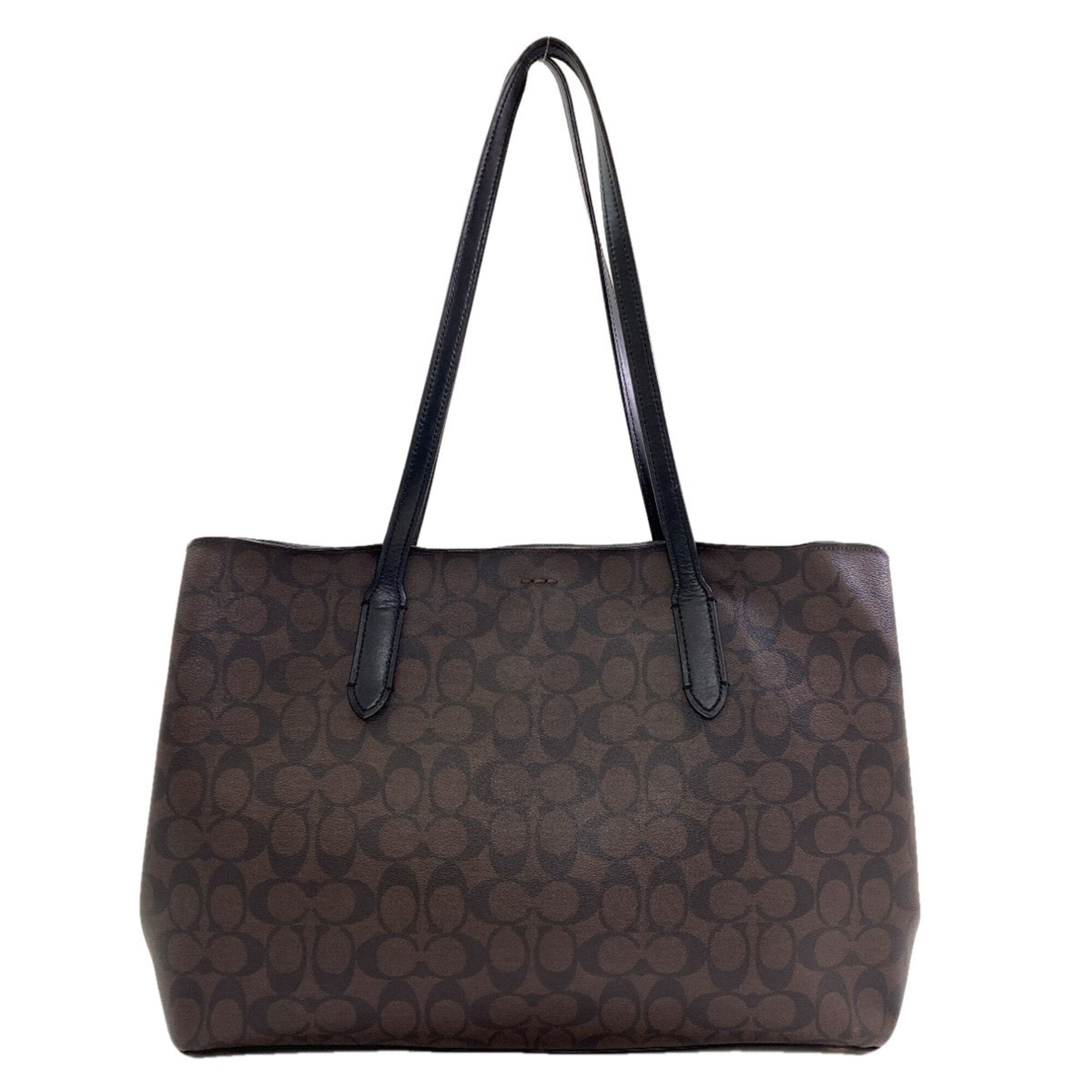 Coach Signature Black Dark Brown Signature Line Tote Bag (Pre-Owned)