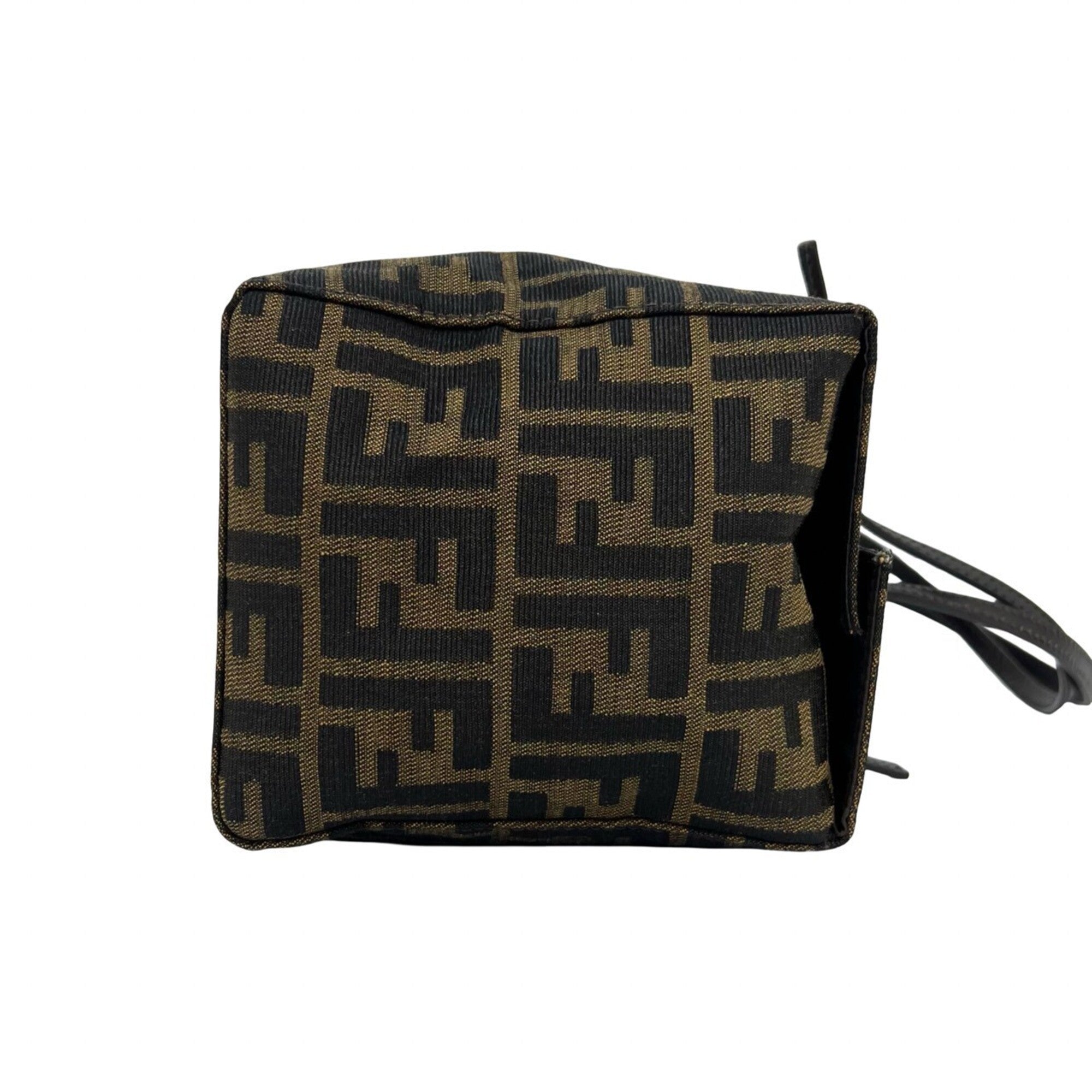 Fendi Black Brown Canvas Leather Boston Bag Handbag Tote Bag (Pre-Owned)
