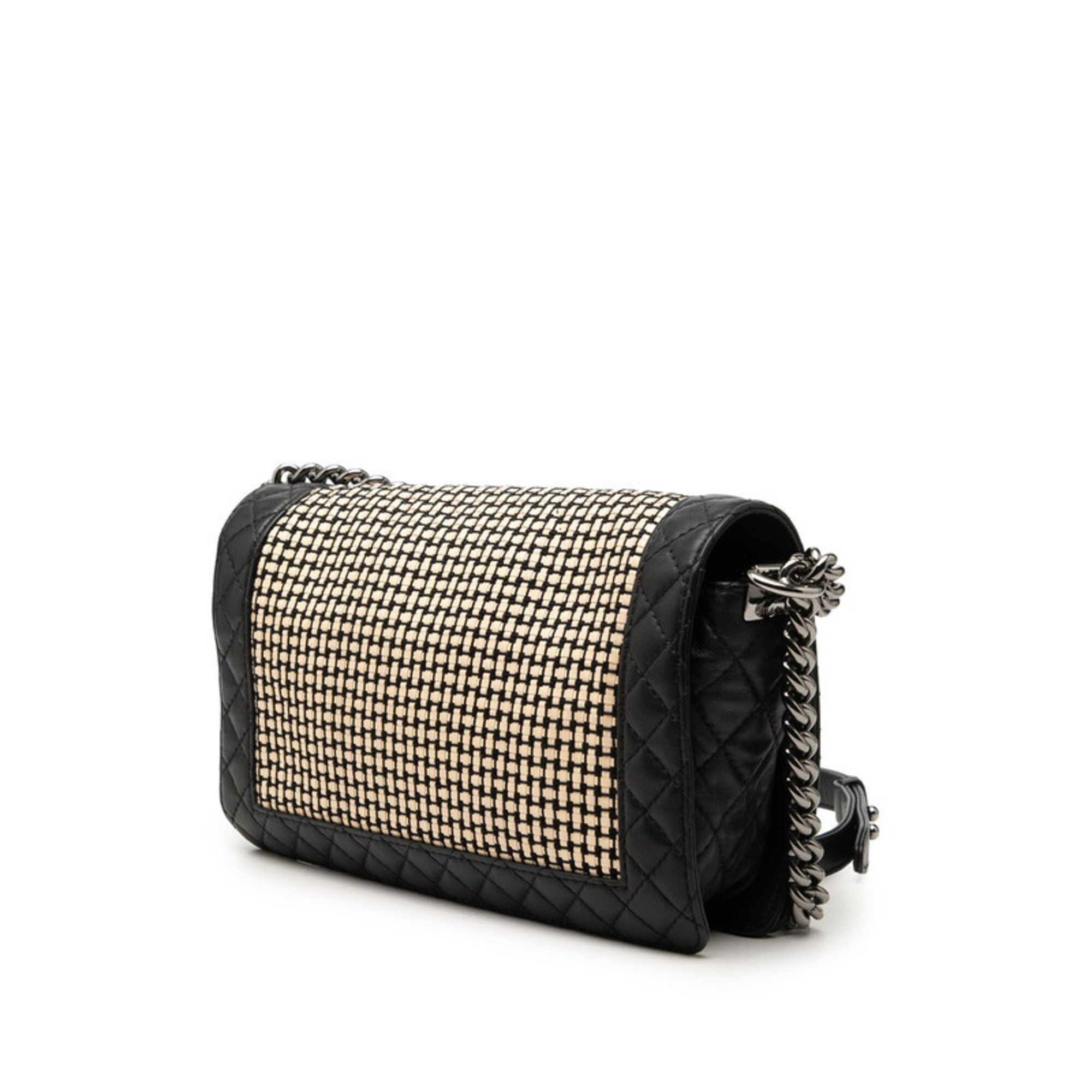 Chanel Beige Black Leather Shoulder Bag (Pre-Owned)