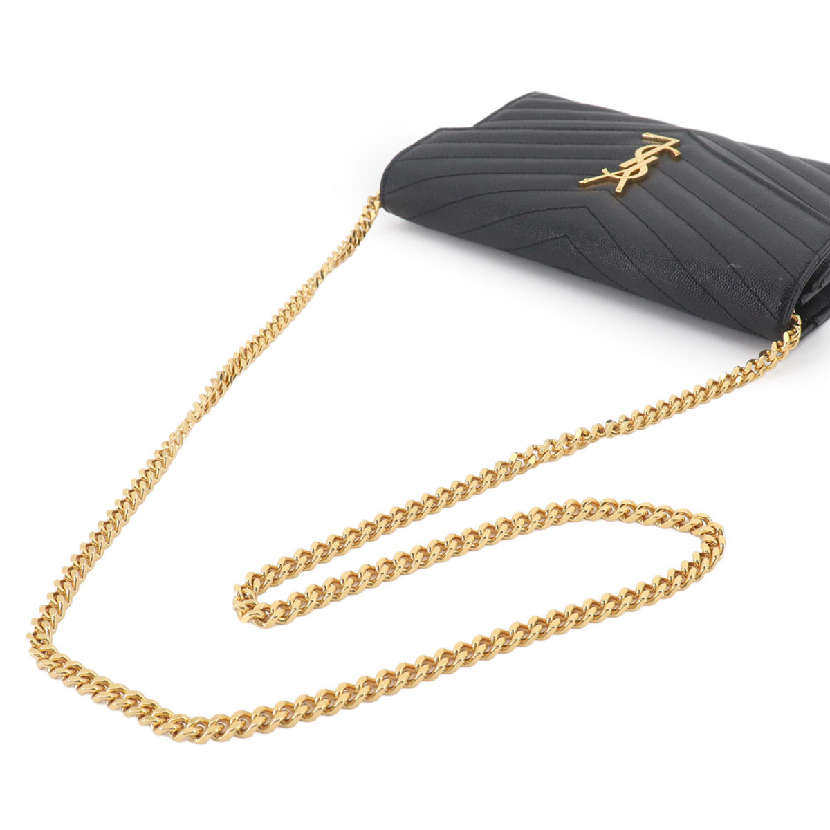 Saint Laurent Black Leather Chain/Shoulder Wallet (Pre-Owned)