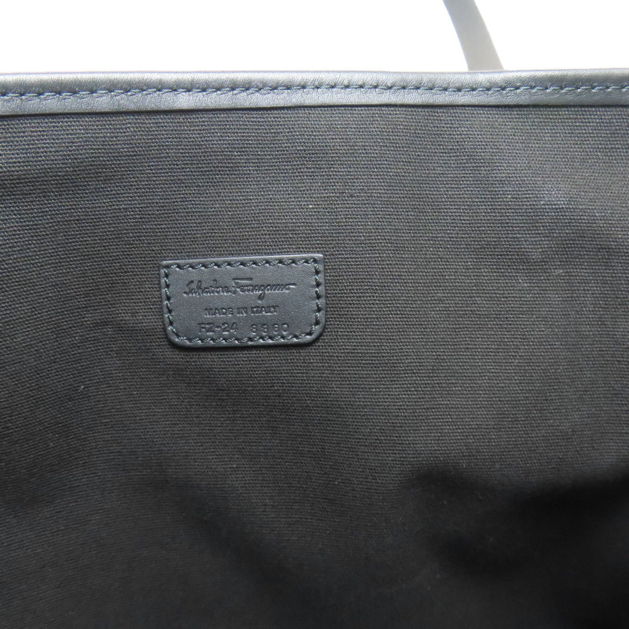 Salvatore Ferragamo Black Gray Coated Canvas Tote Bag (Pre-Owned)