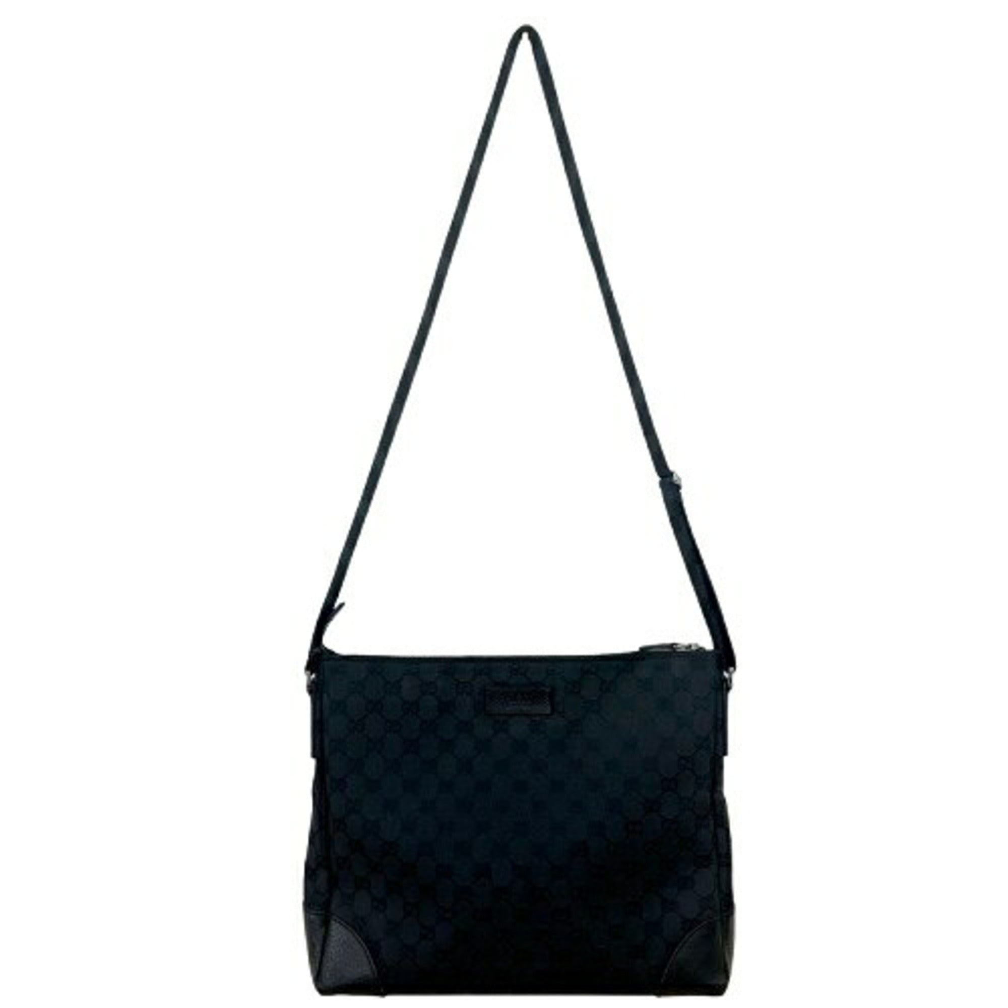 Gucci Gg Canvas Black Gg Canvas Leather Shoulder Bag (Pre-Owned)